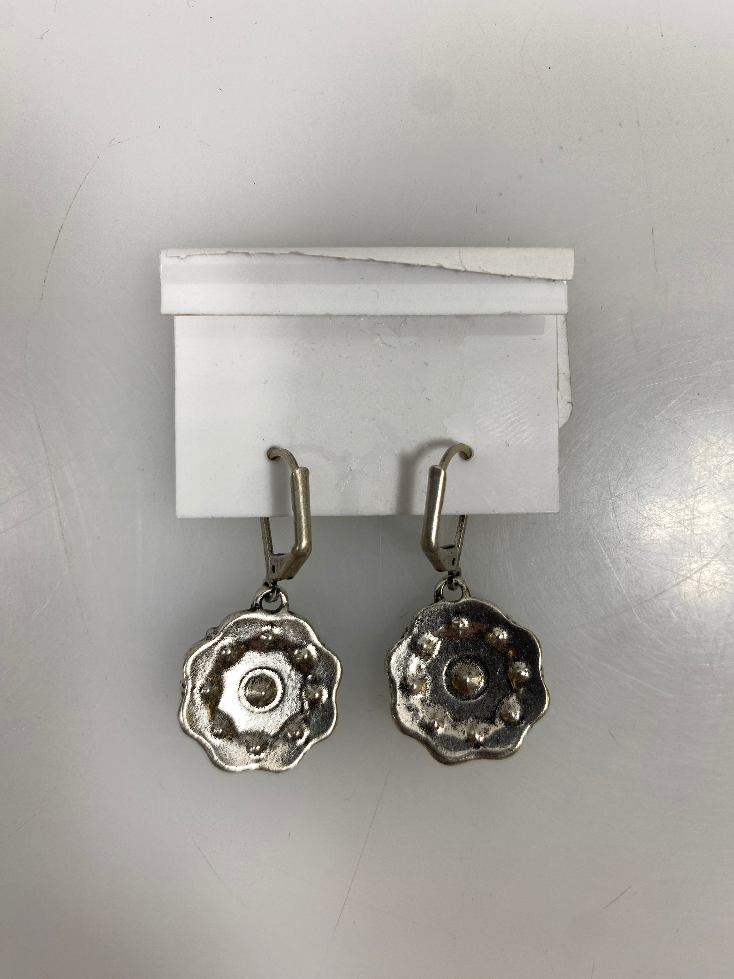 Silver Enamel Blue Crystal Earrings