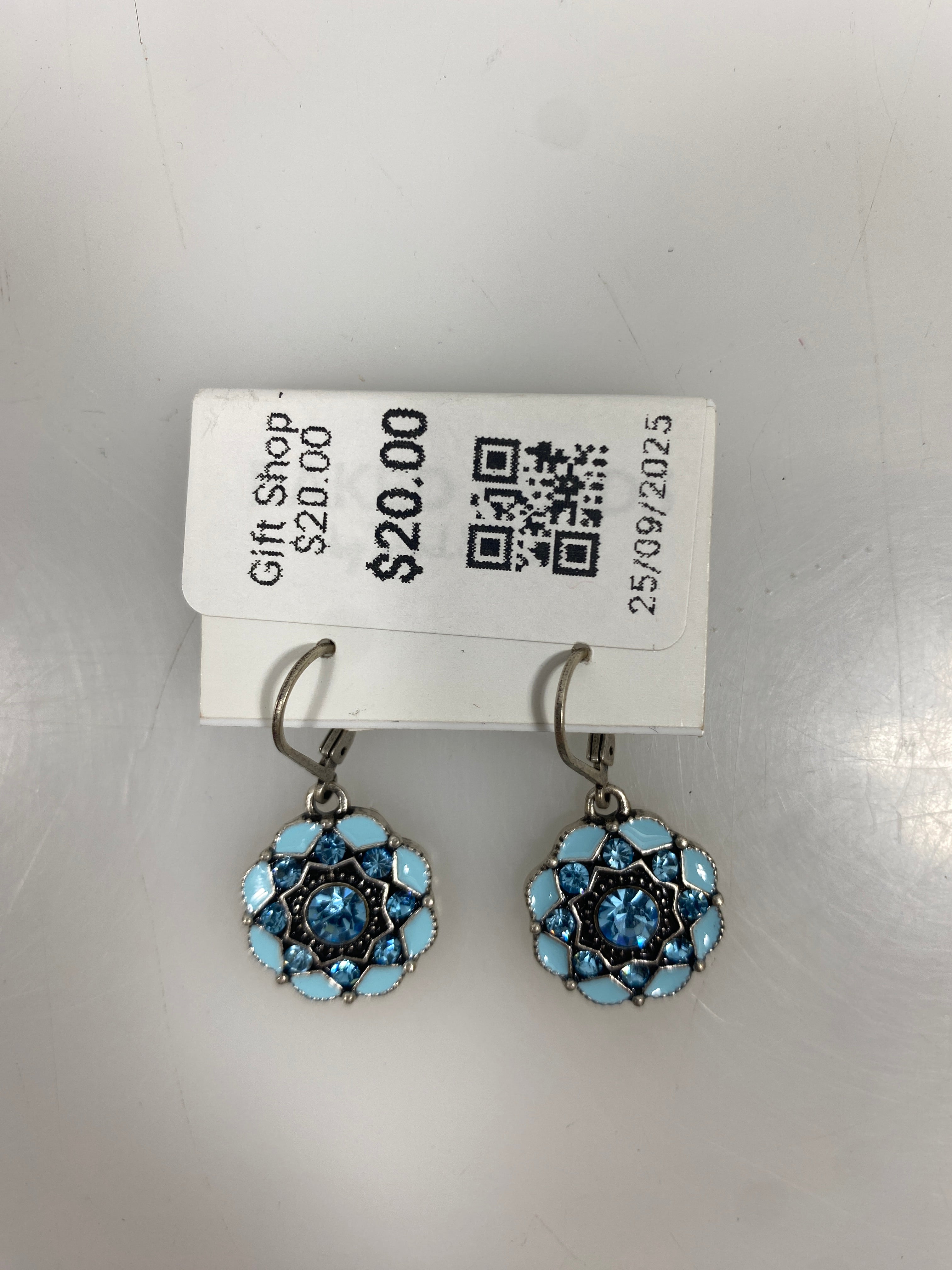 Silver Enamel Blue Crystal Earrings
