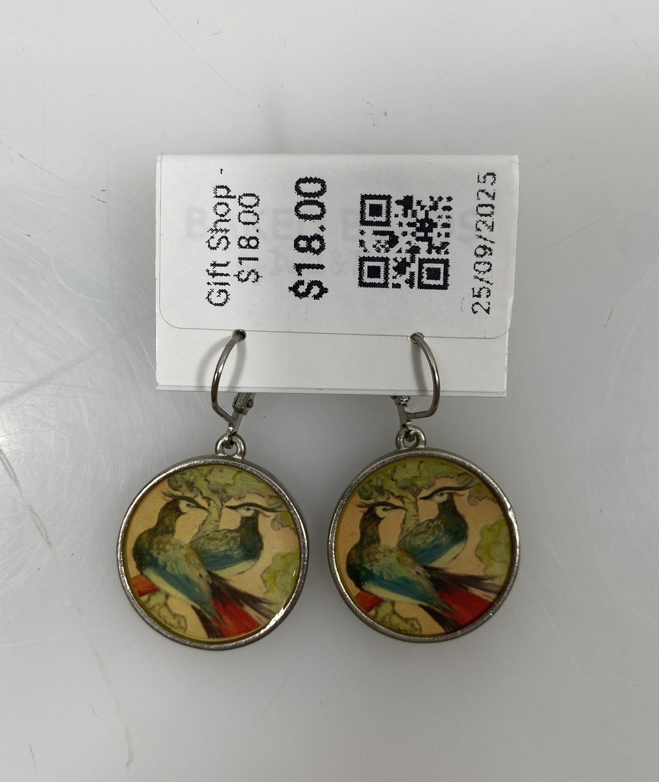 Silver Enamel Pair of Birds Dangle Earrings