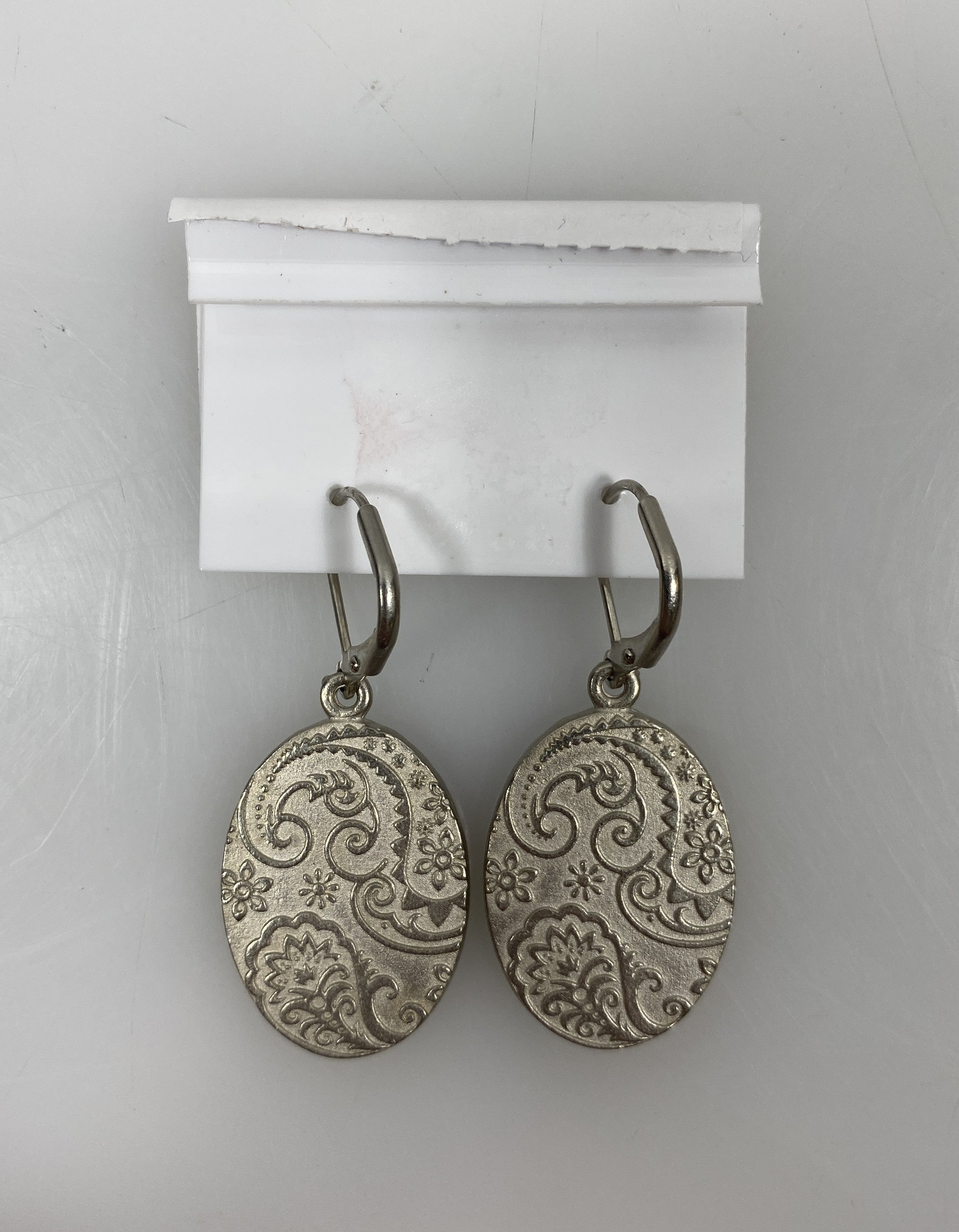 Silver Enamel Paisley Dangle Earrings