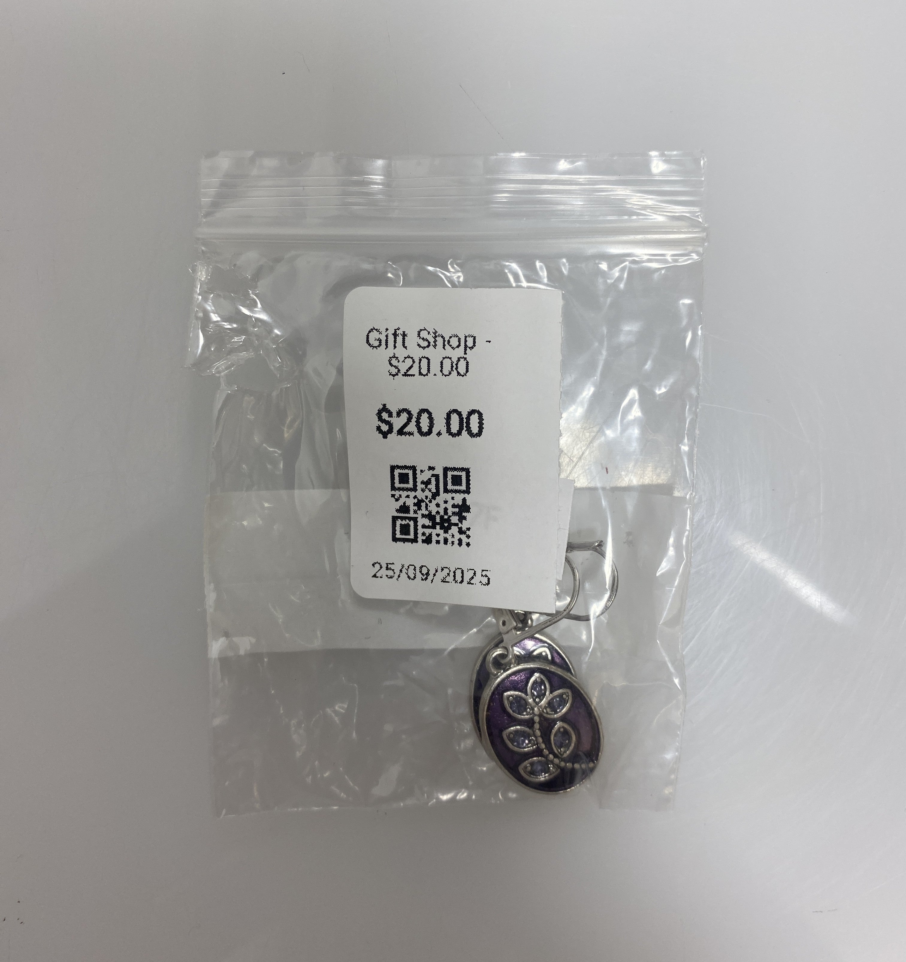 Silver Enamel Purple Flower Earrings