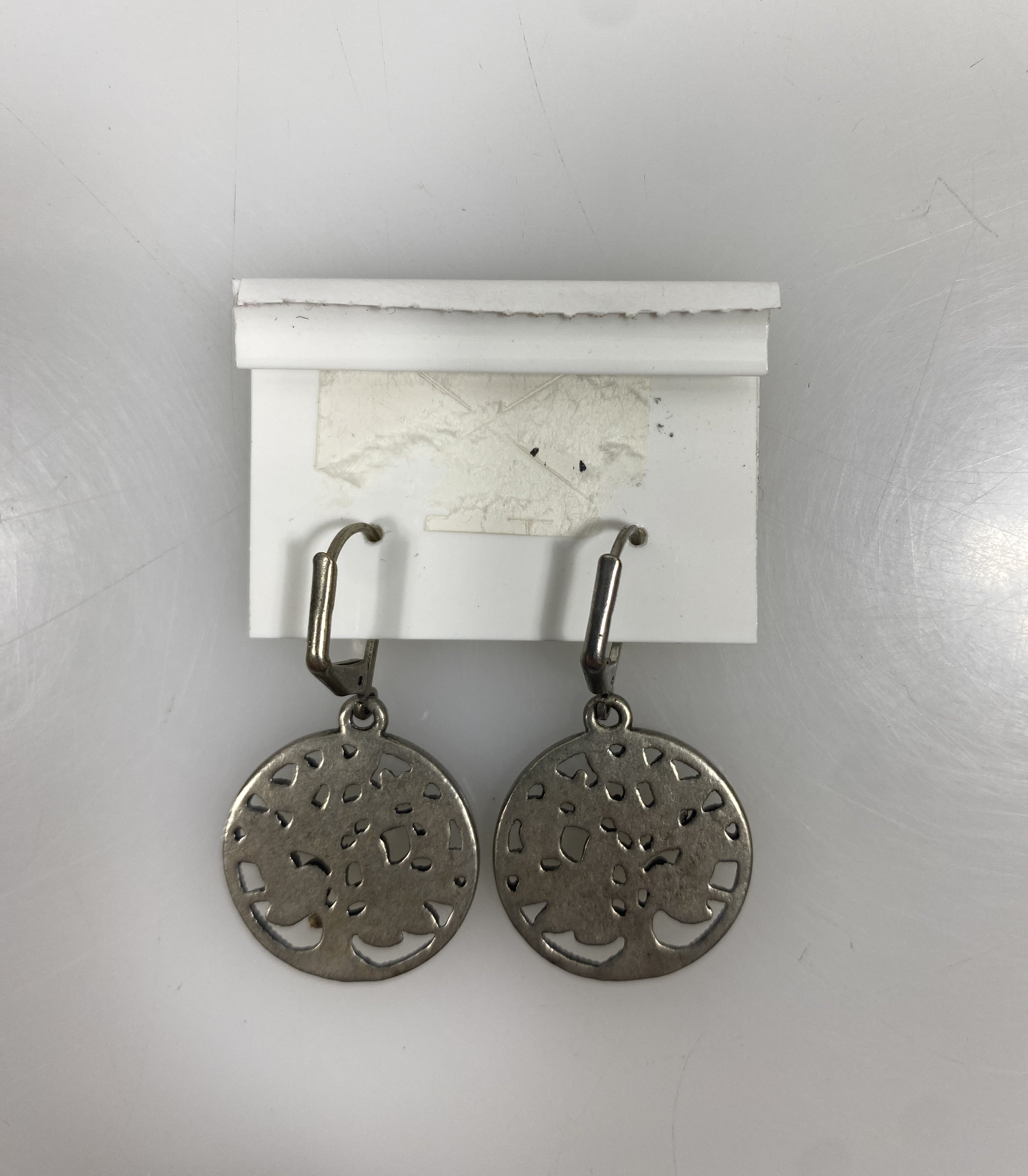 Silver Enamel Teal Gem Tree Earrings