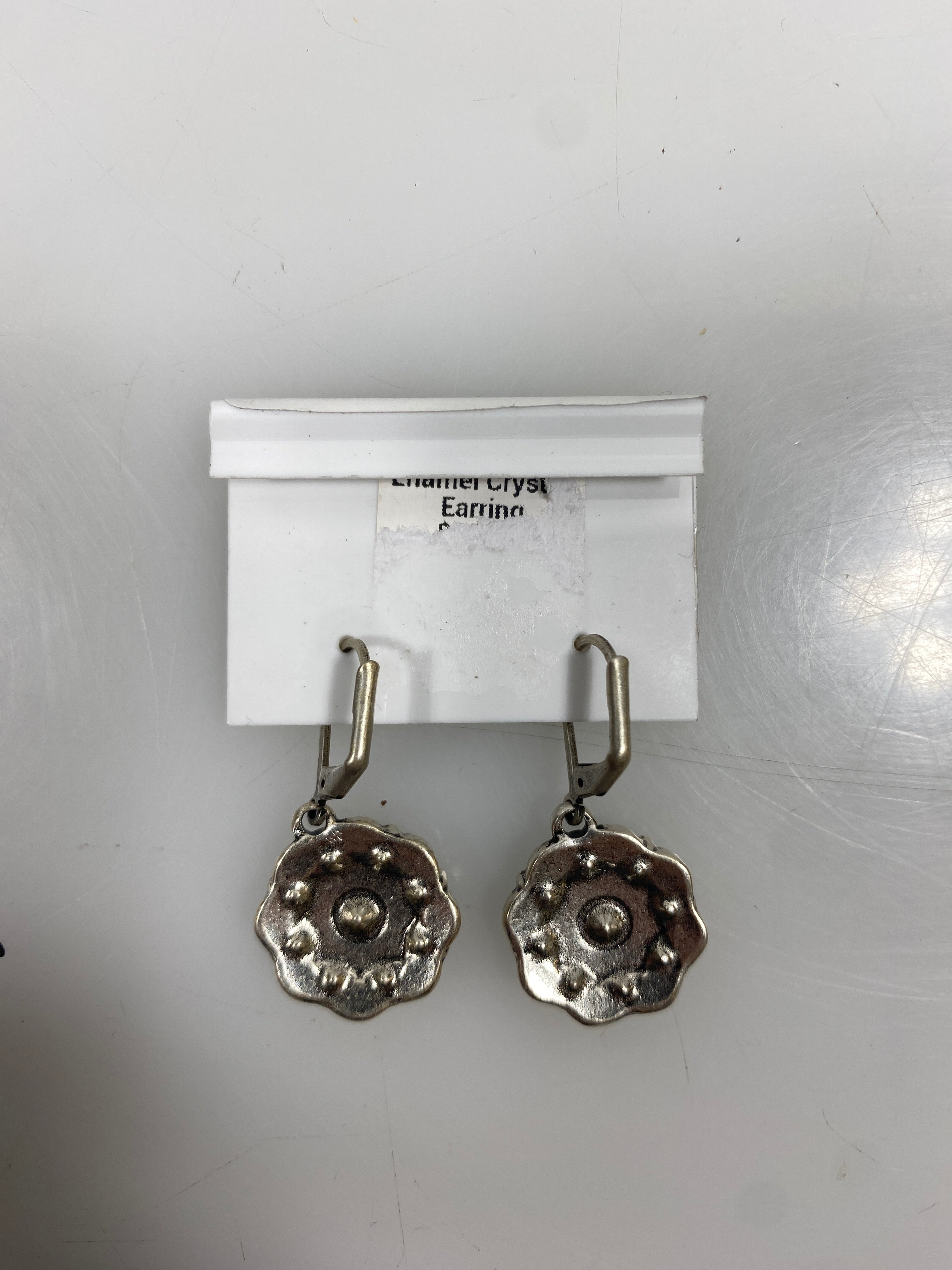 Silver Enamel White Crystal Earrings