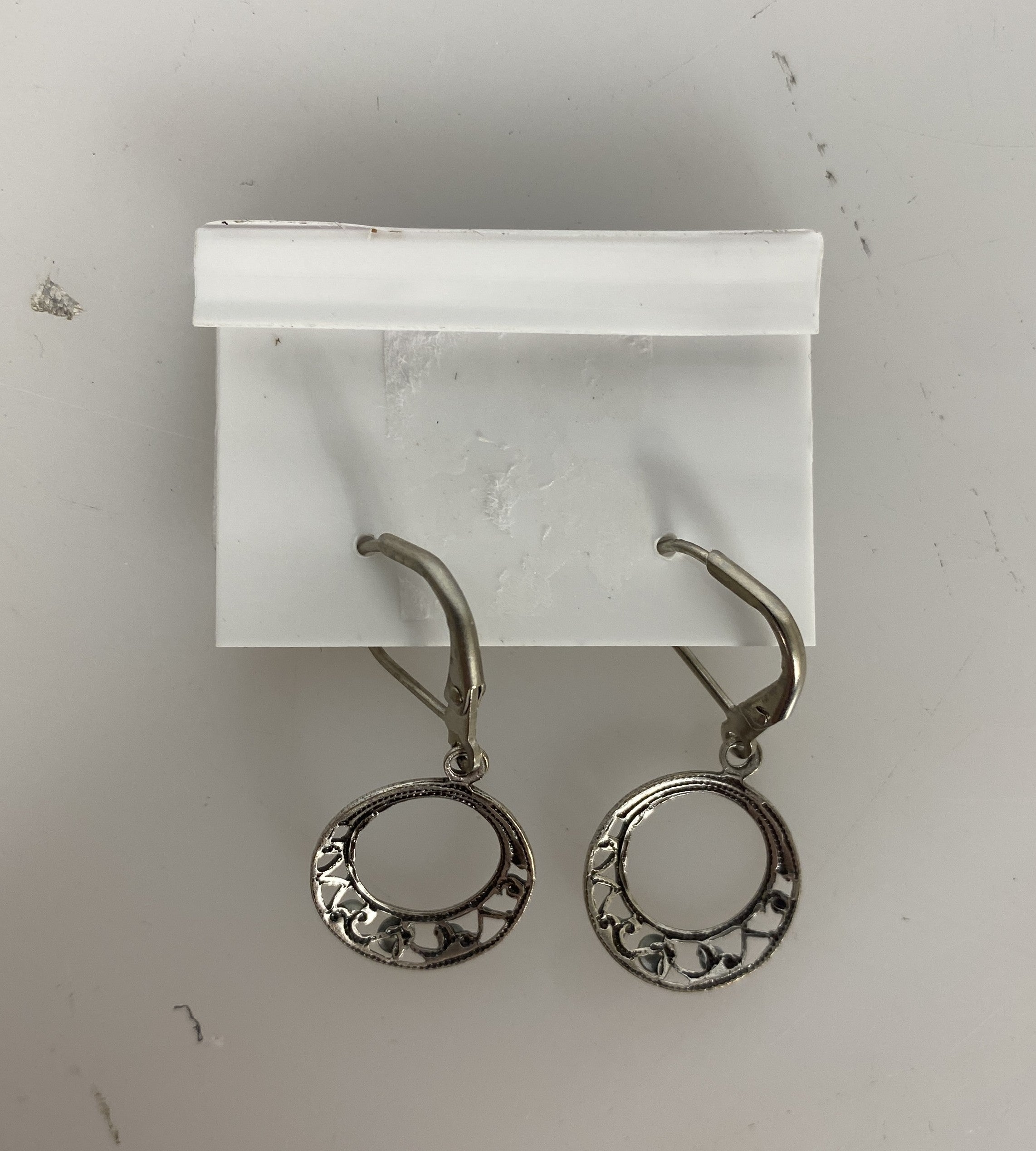 Silver Filigree Blue and Green Crystal Hoop Earrings