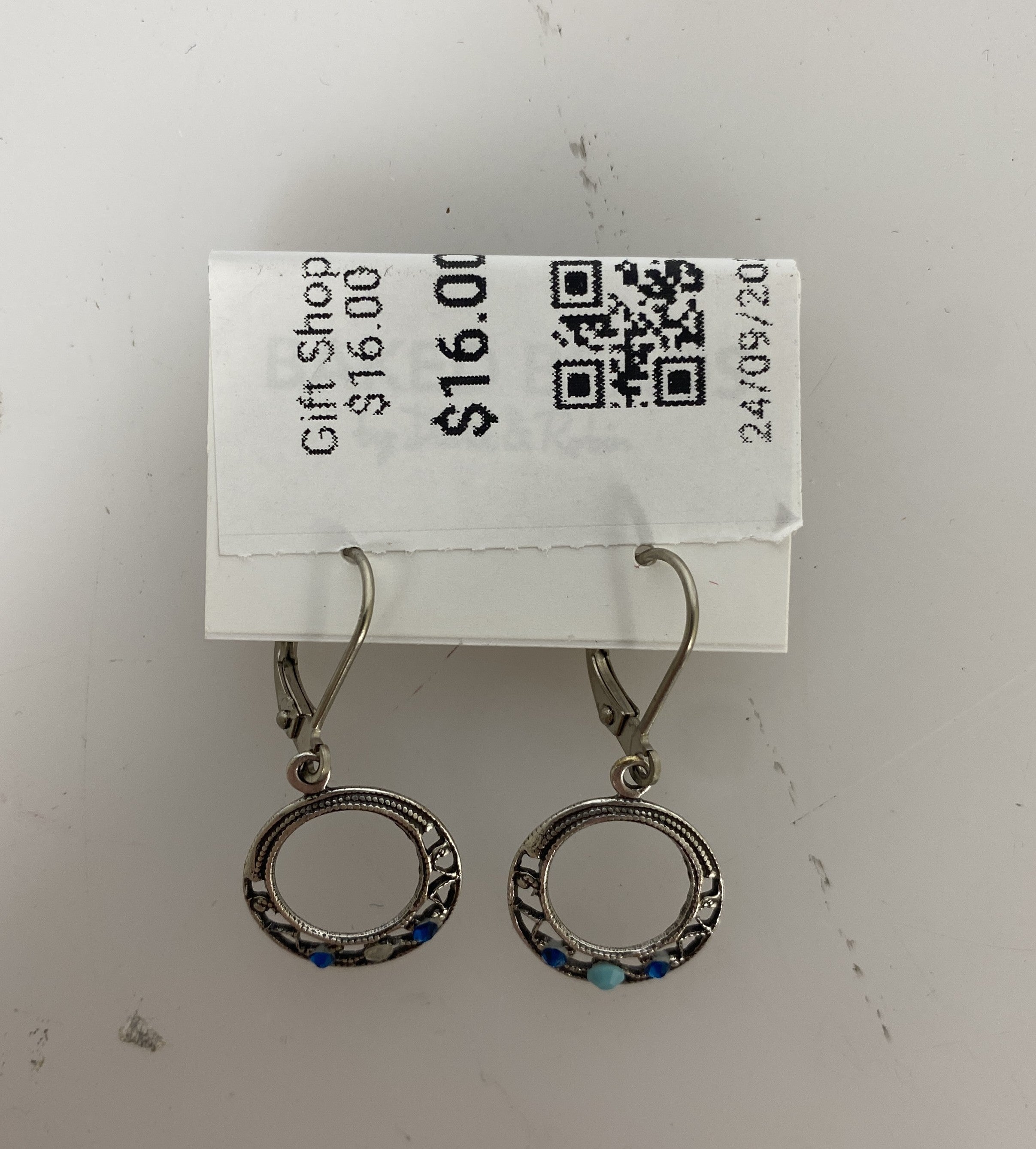 Silver Filigree Multi Blue Crystal Hoop Earrings