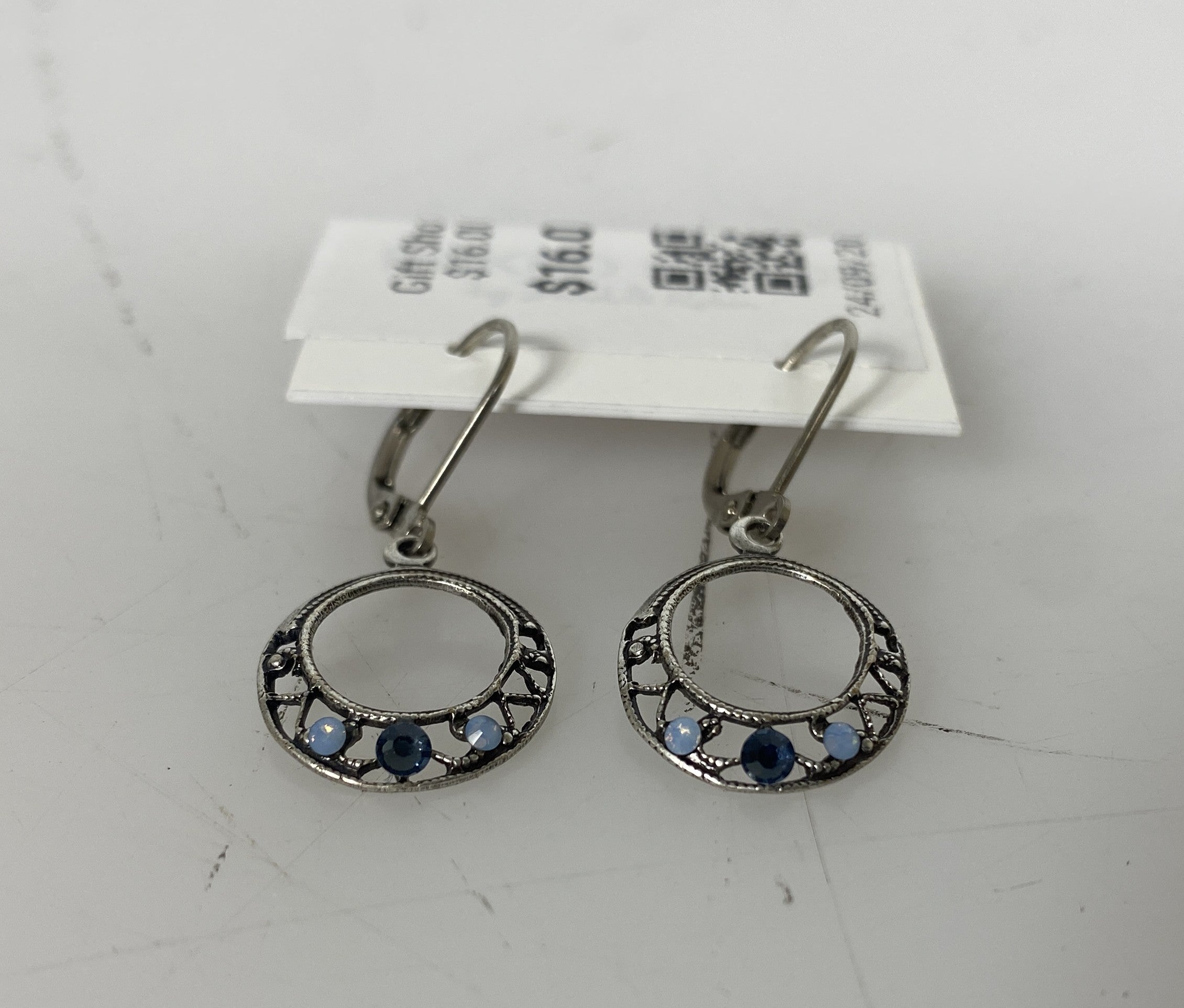 Silver Filigree Multi Purple Crystal Hoop Earrings