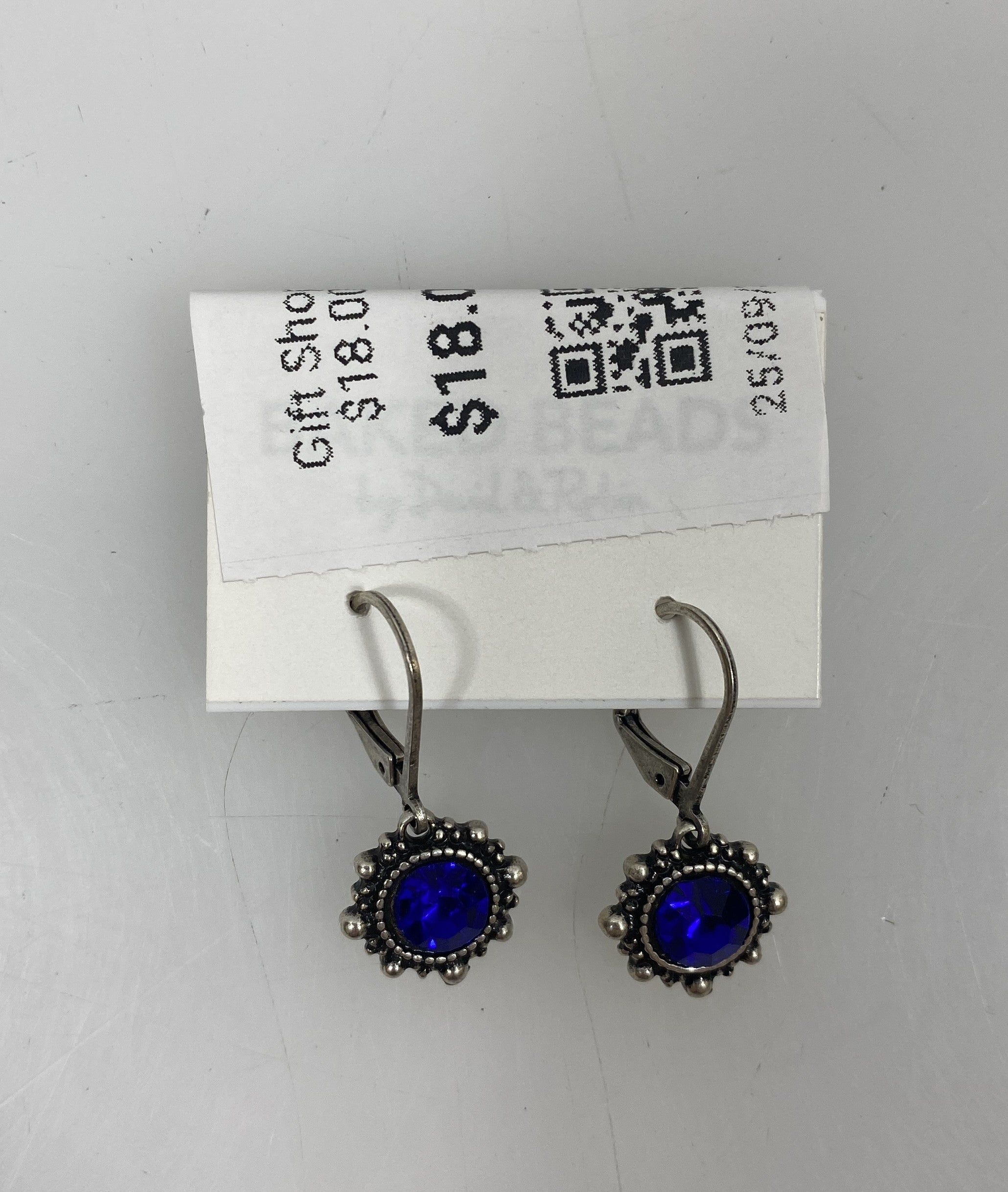 Silver Granulated Blue Crystal Earrings