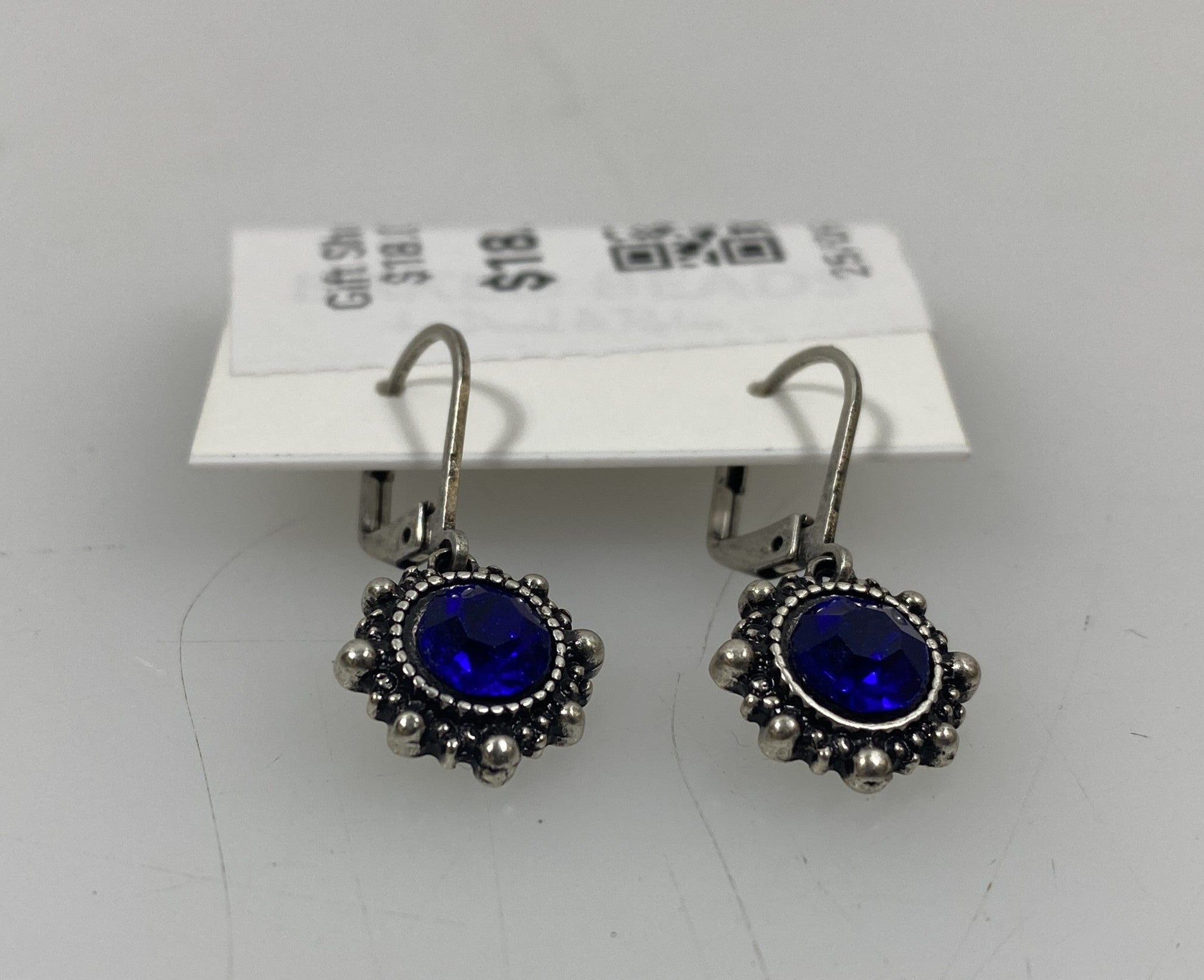 Silver Granulated Blue Crystal Earrings