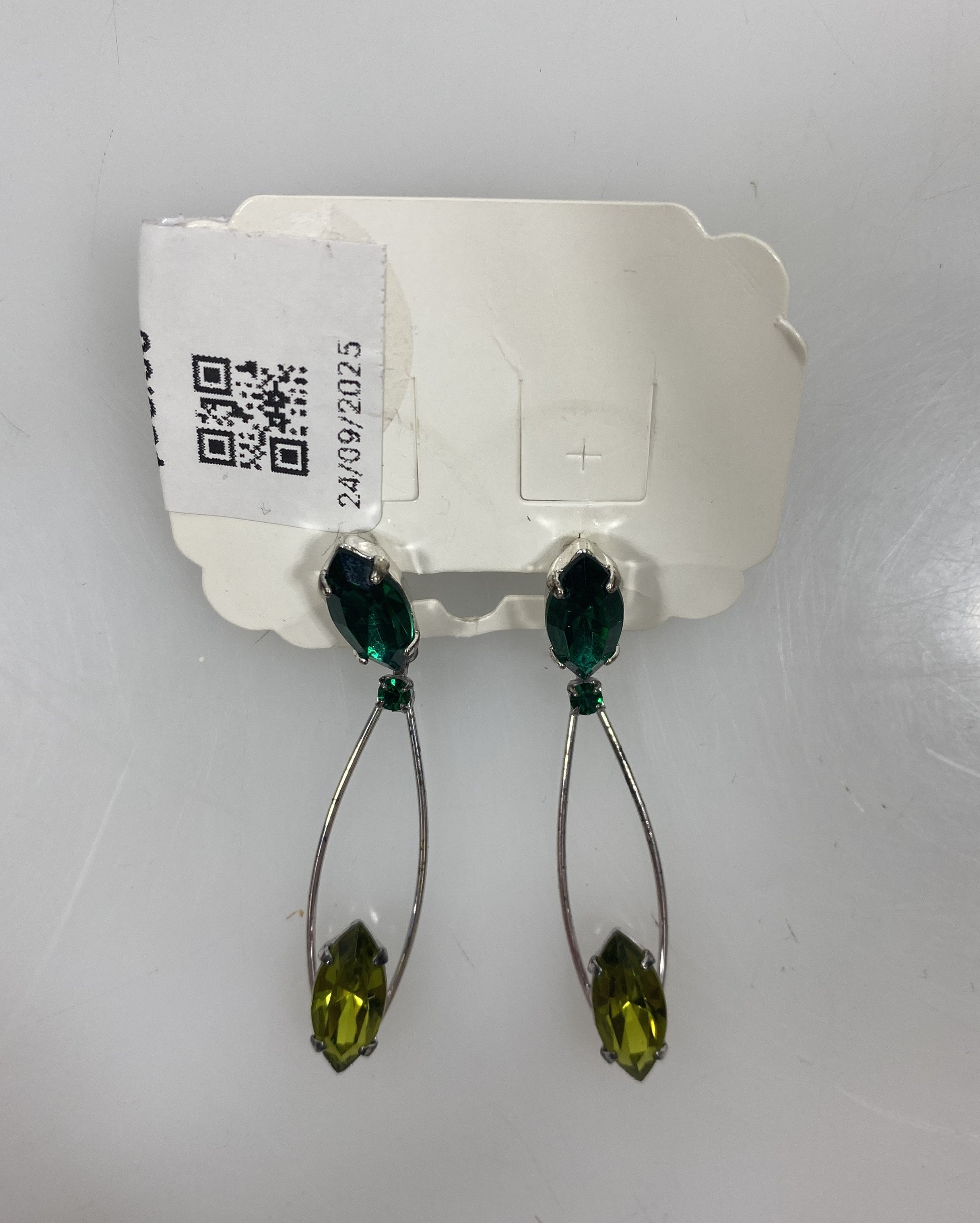 Silver Green and Emerald Beaded Dangle Earrings