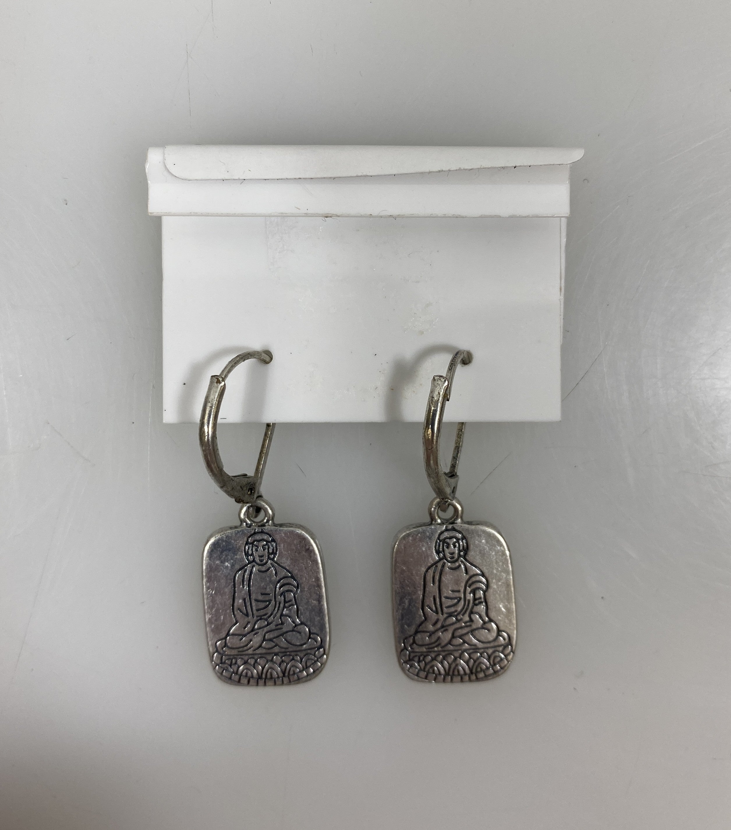 Silver Green Buddha Pendant Earrings