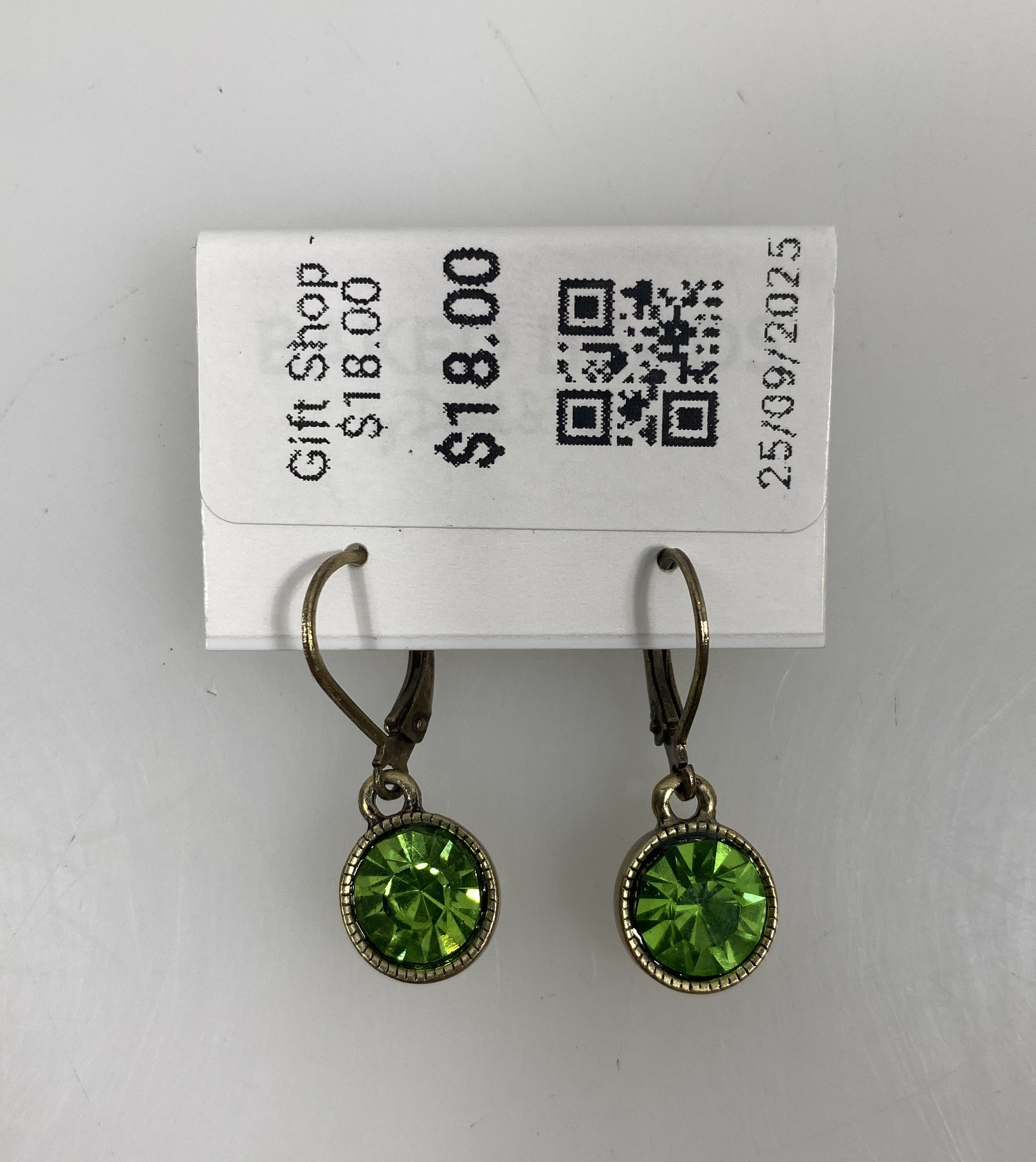 Silver Green Crystal Dangle Earrings