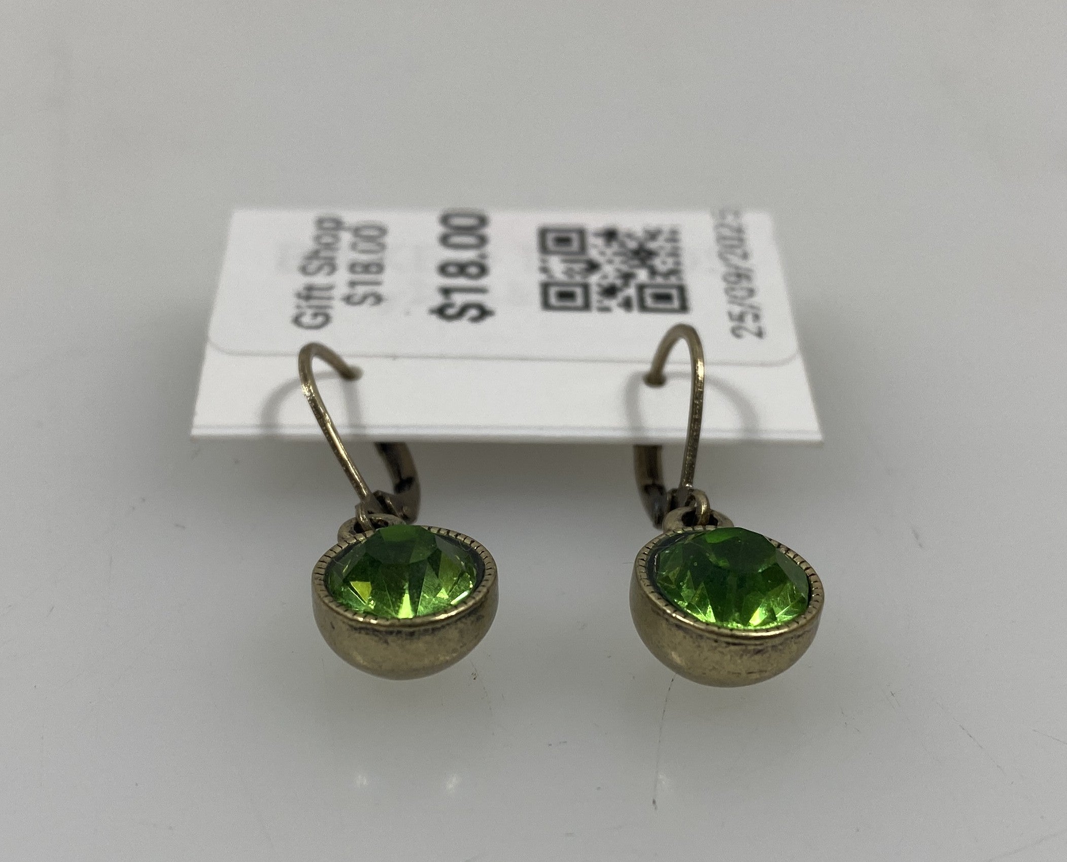 Silver Green Crystal Dangle Earrings