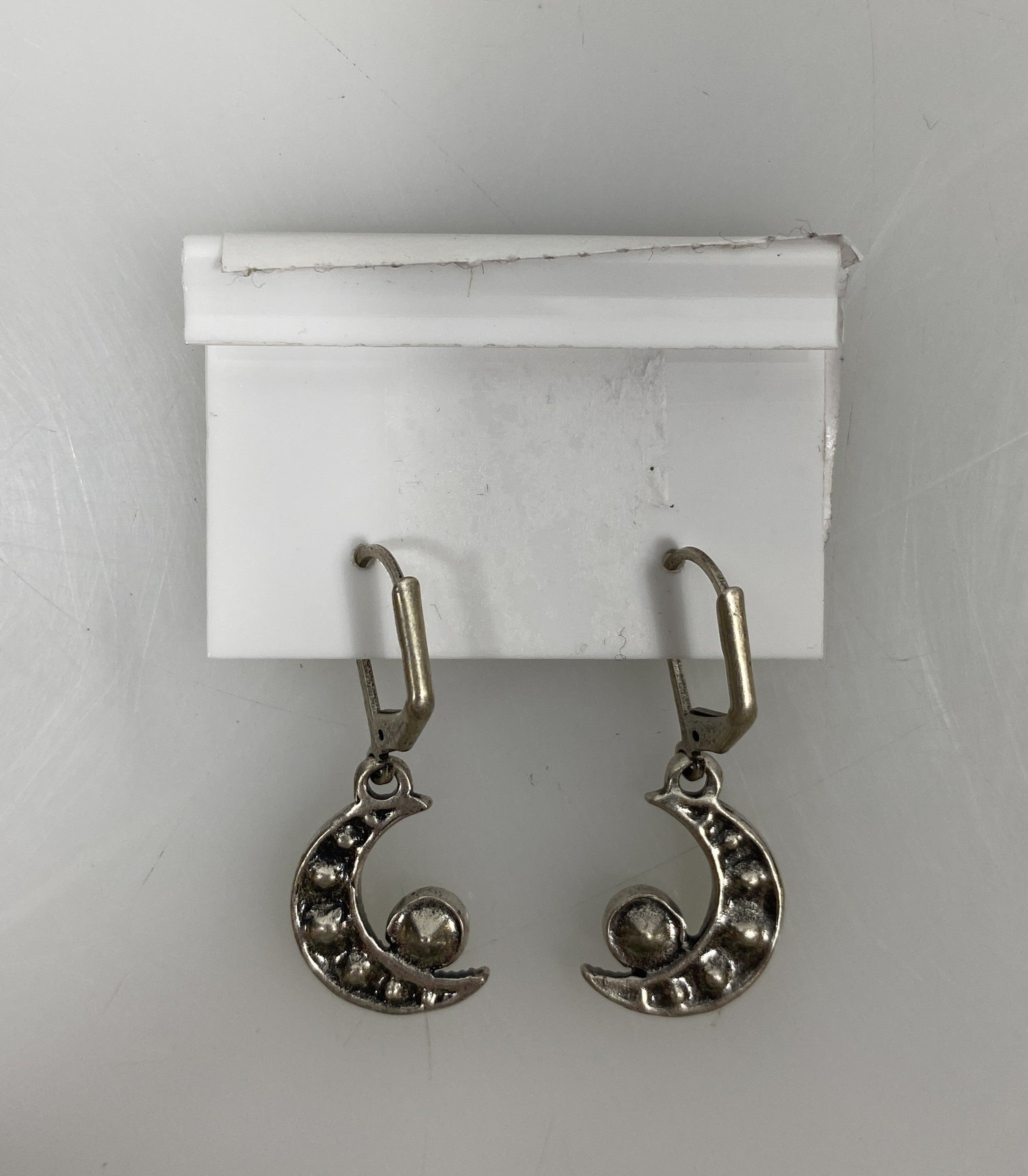 Silver Green Crystal Moon Earrings