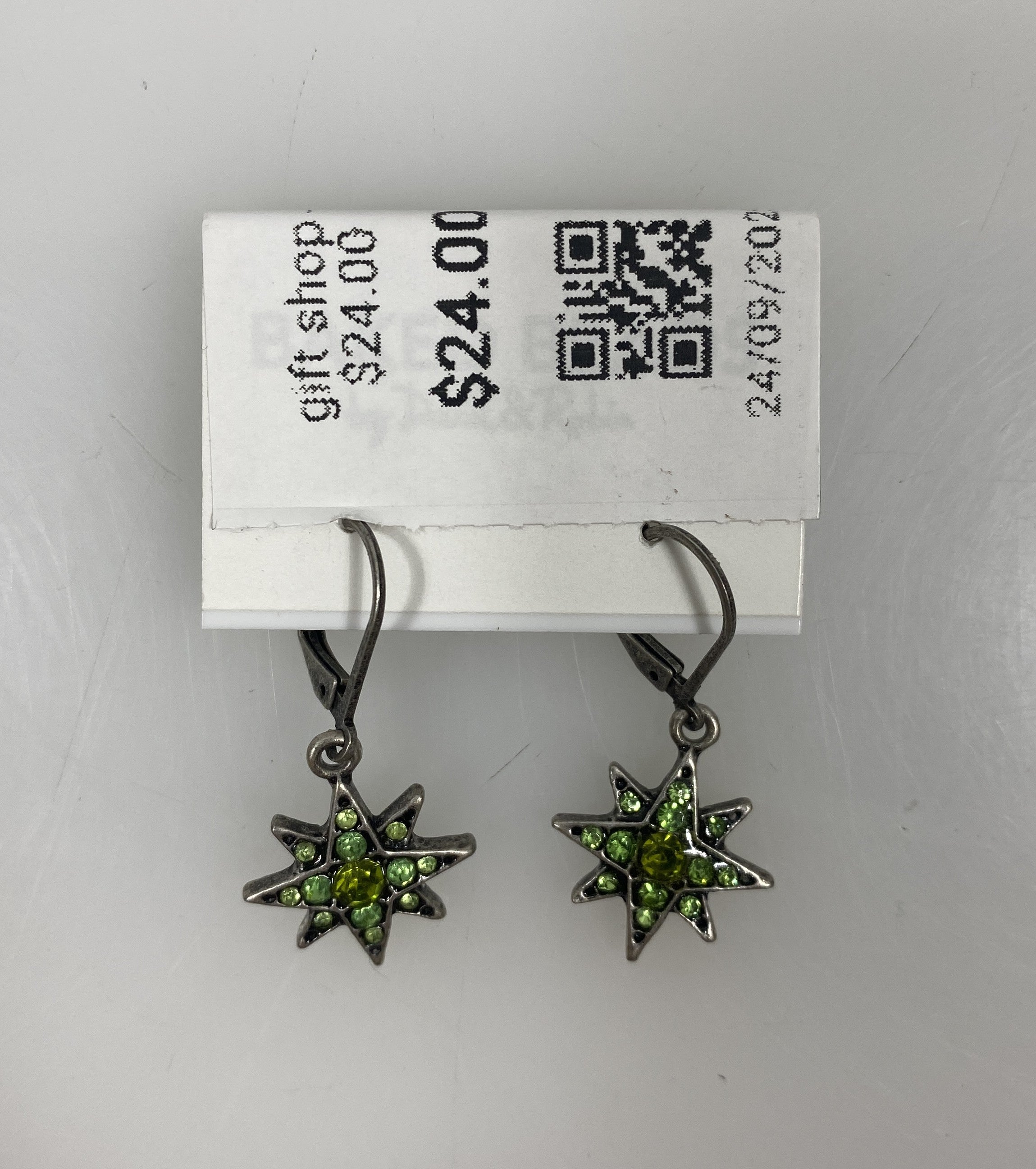 Silver Green Crystal Starburst Earrings