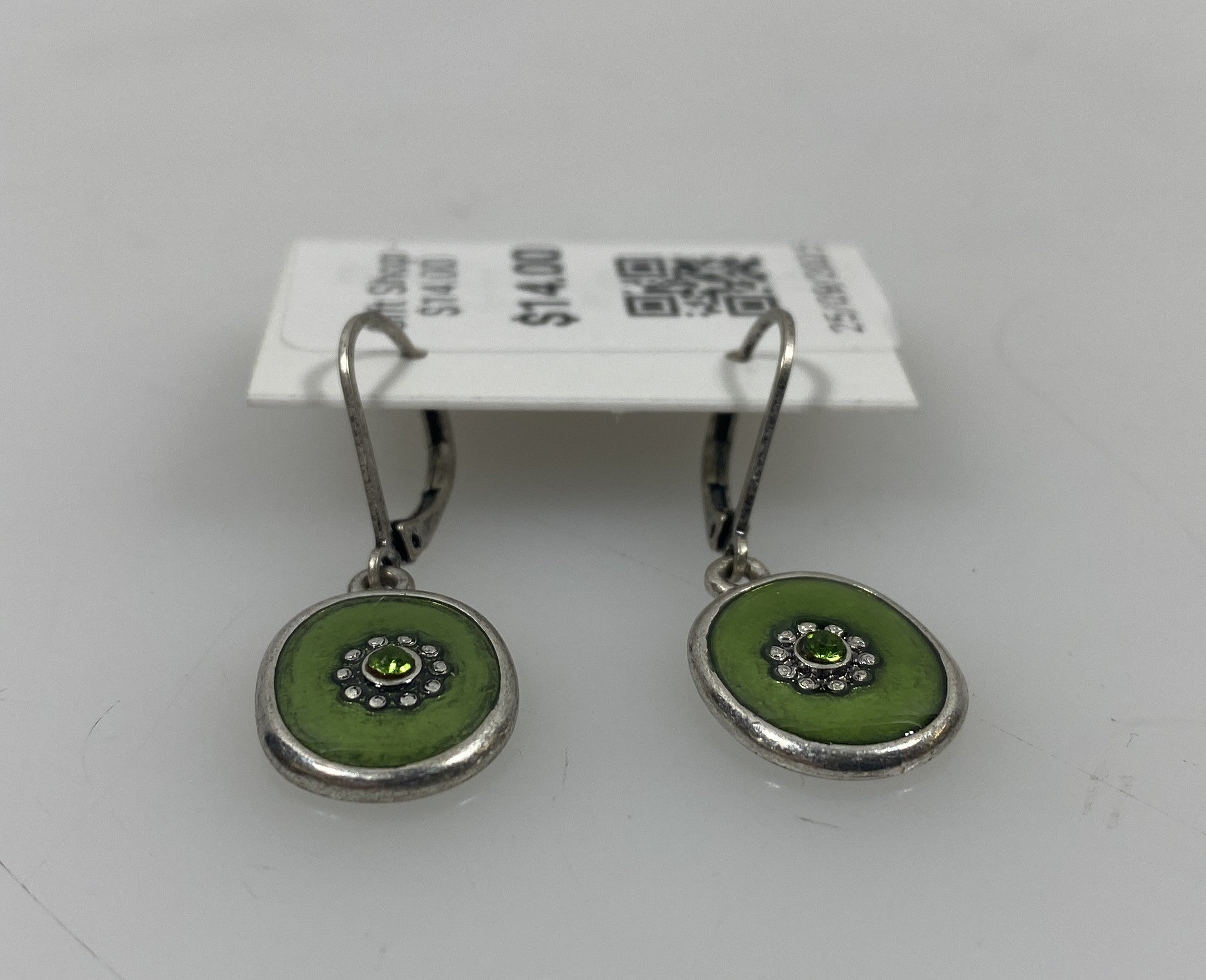 Silver Green Little Lotus Earrings