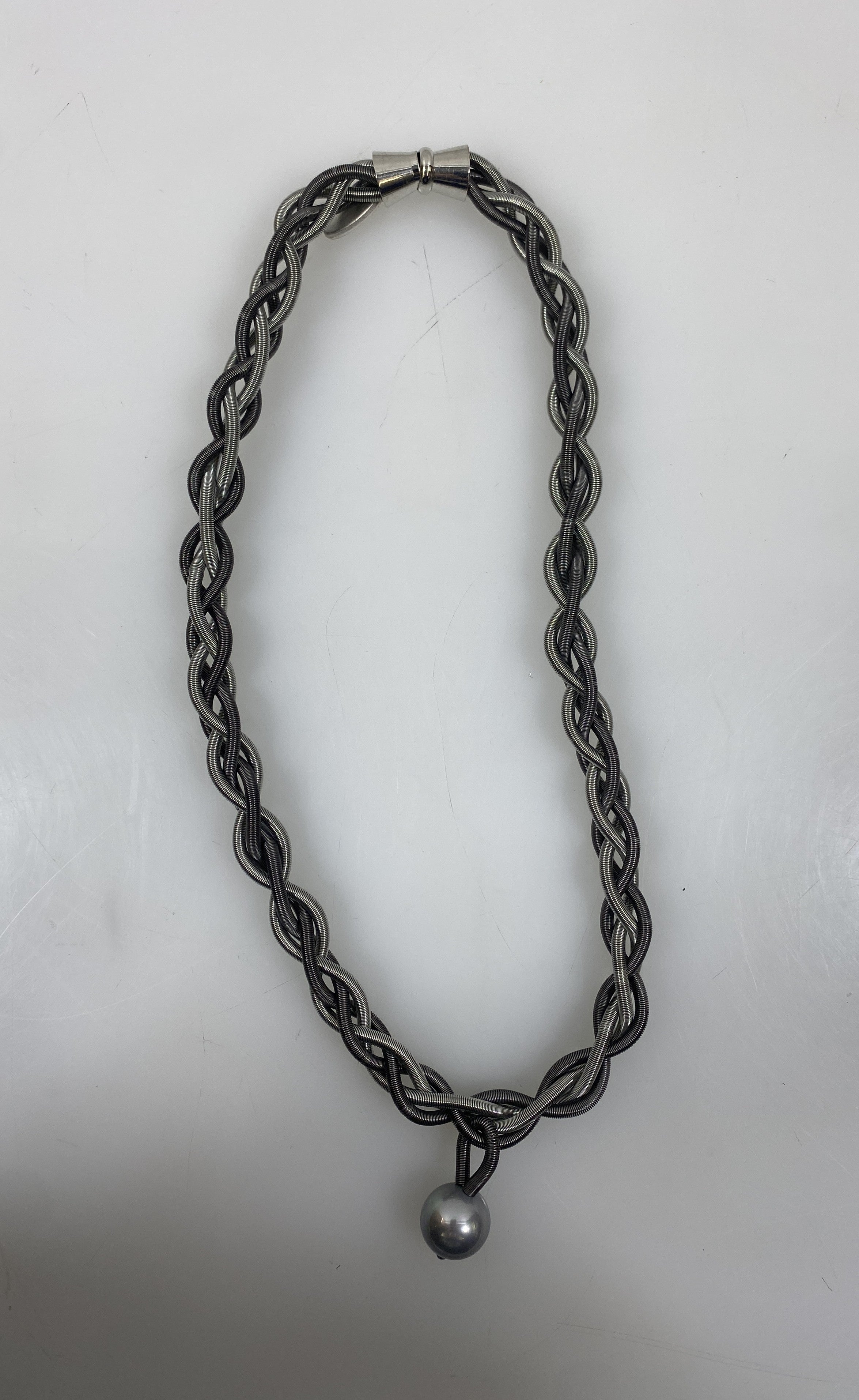Silver Knotted Spring Wire Clasp Necklace