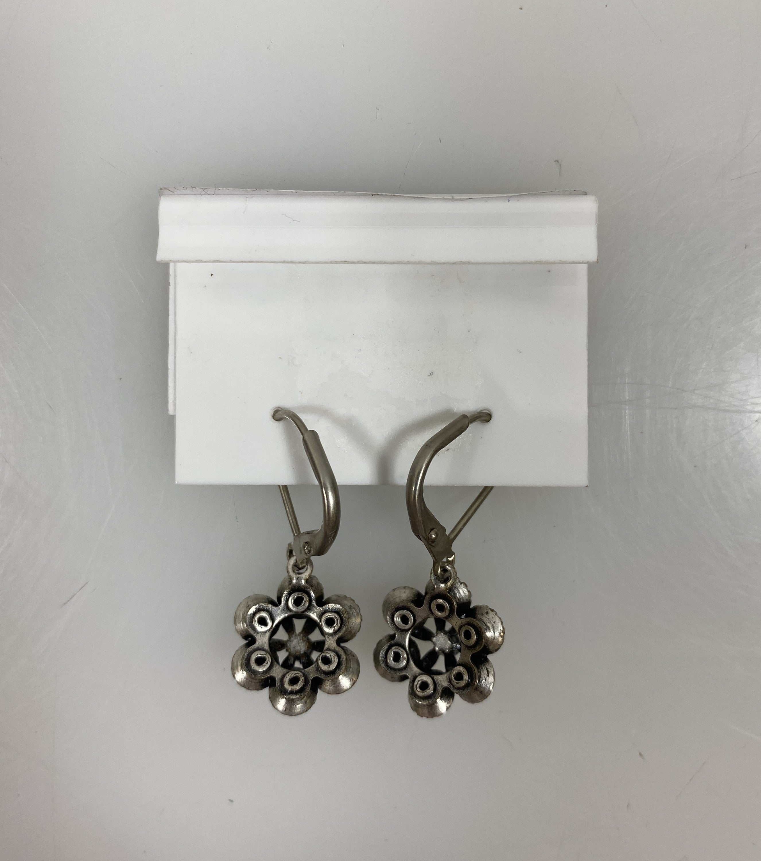 Silver Light Blue Crystal Florette Earrings