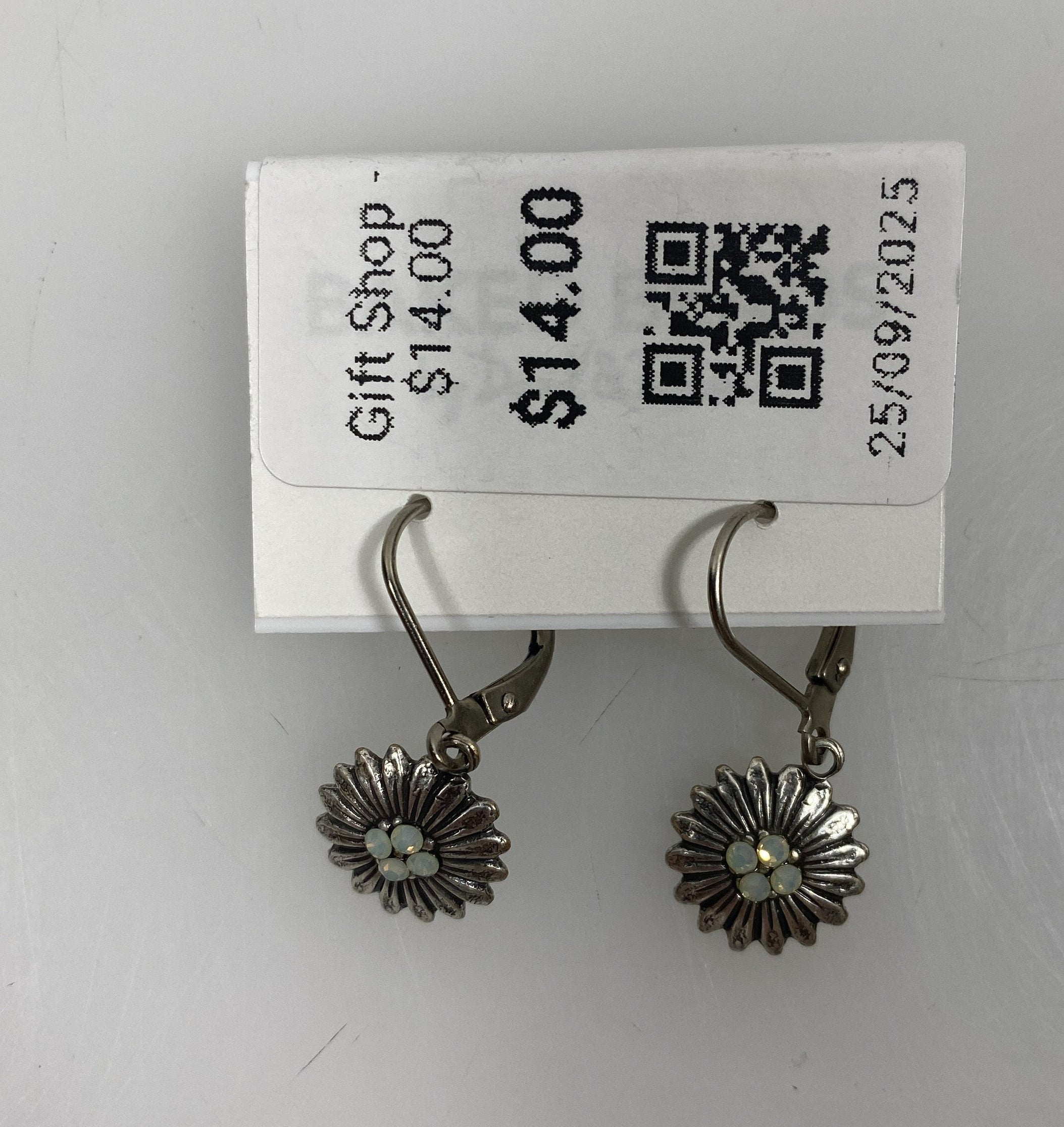 Silver Light Blue Crystal Sunflower Earrings