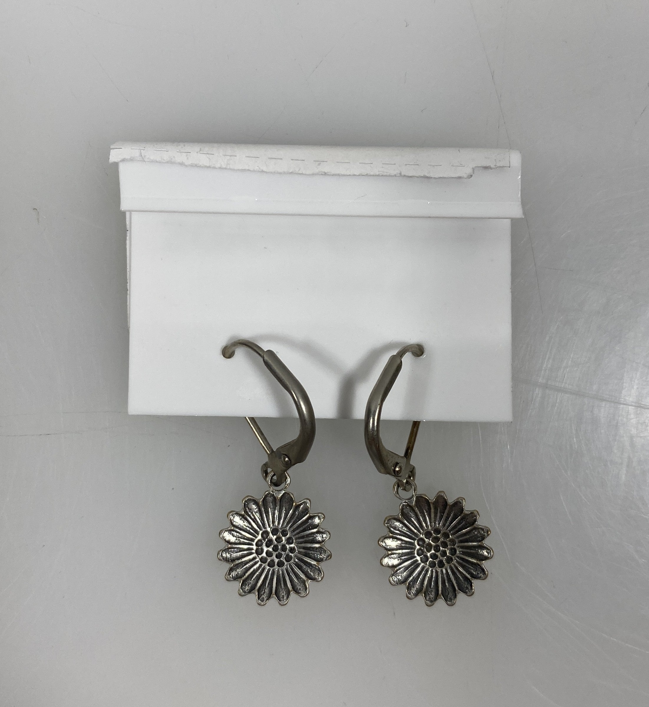 Silver Light Blue Crystal Sunflower Earrings