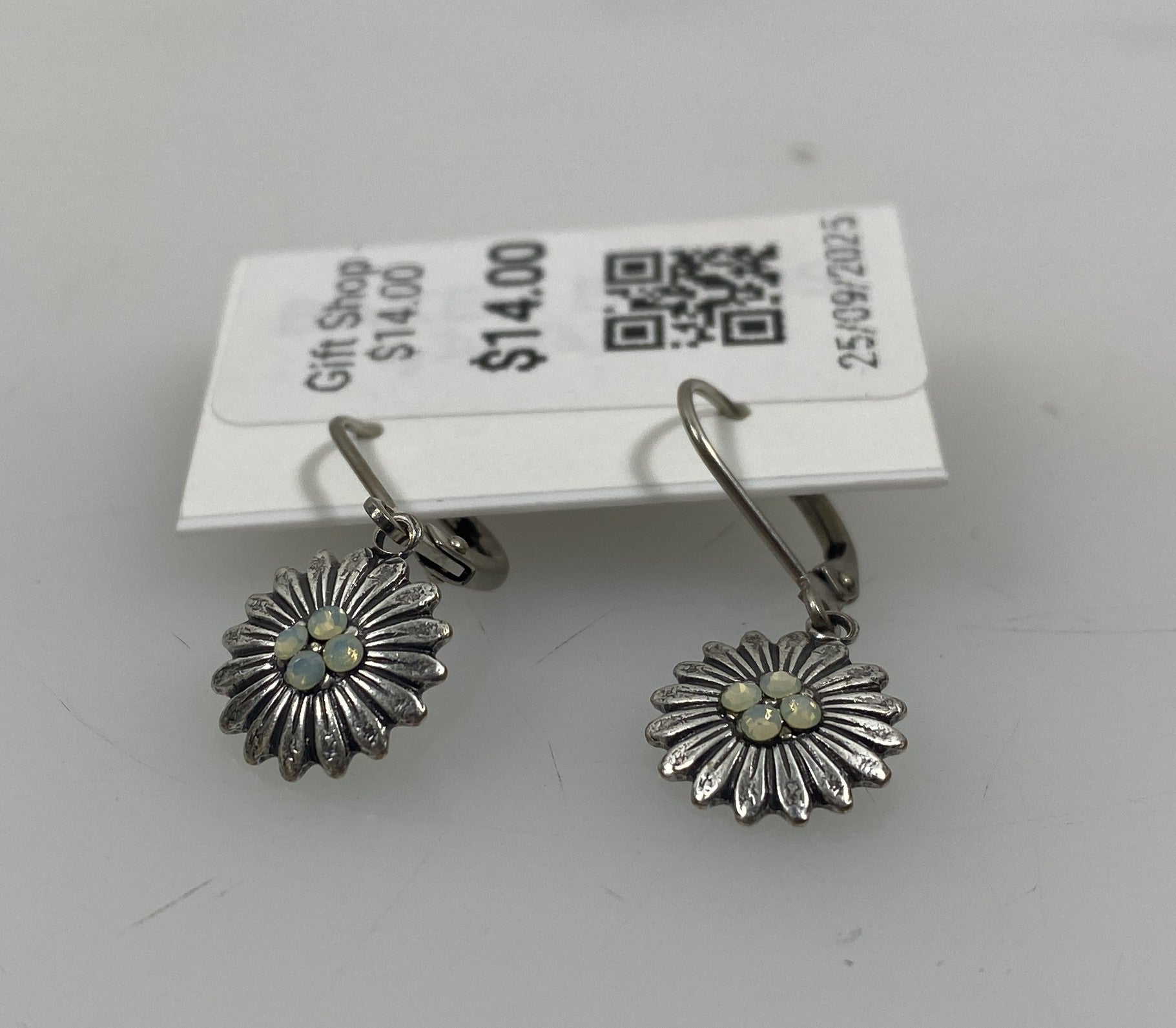 Silver Light Blue Crystal Sunflower Earrings