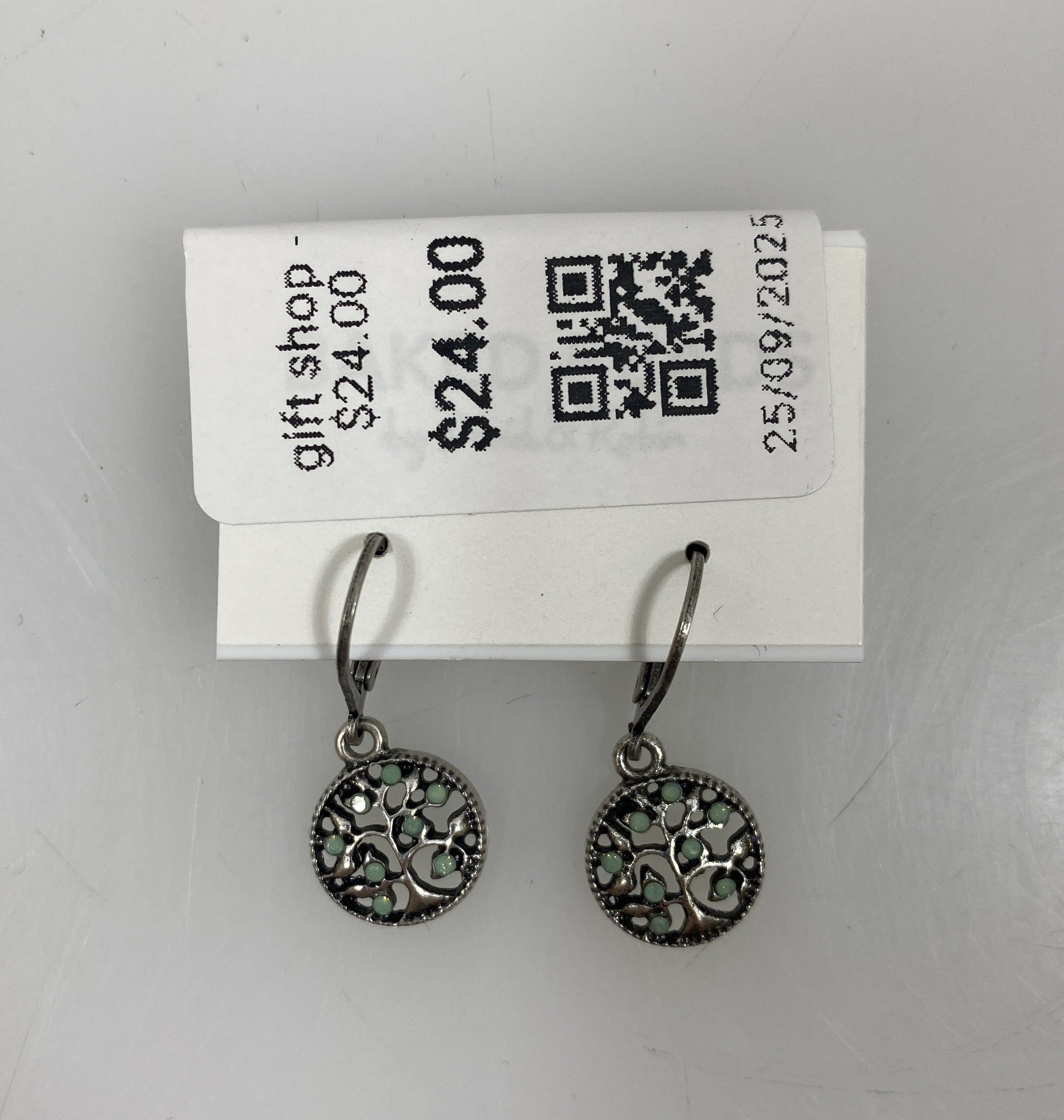 Silver Light Blue Crystal Tree of Life Earrings