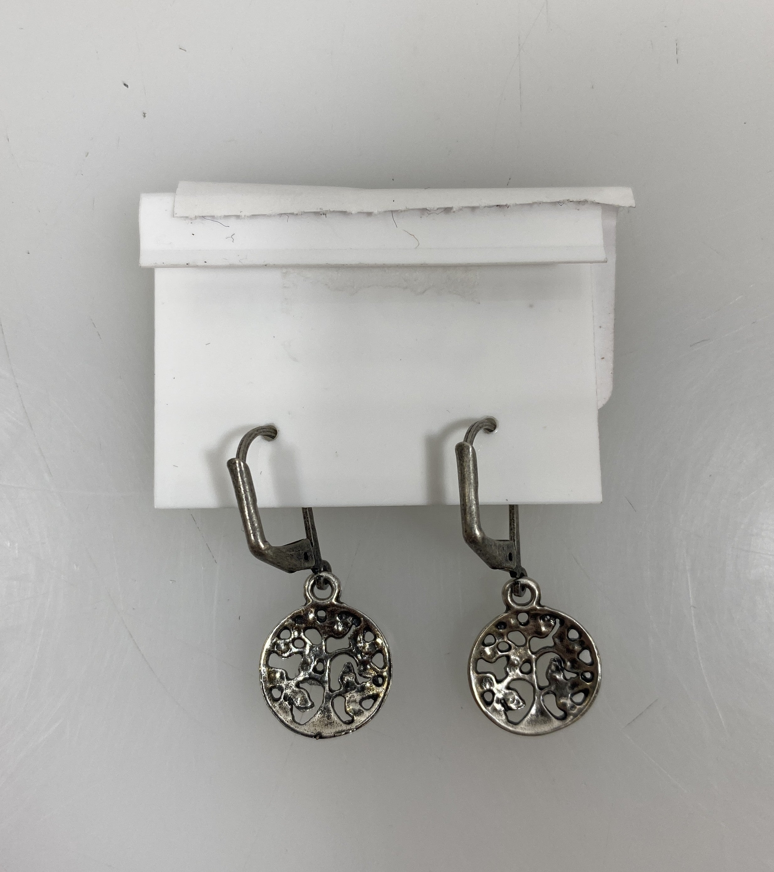Silver Light Blue Crystal Tree of Life Earrings