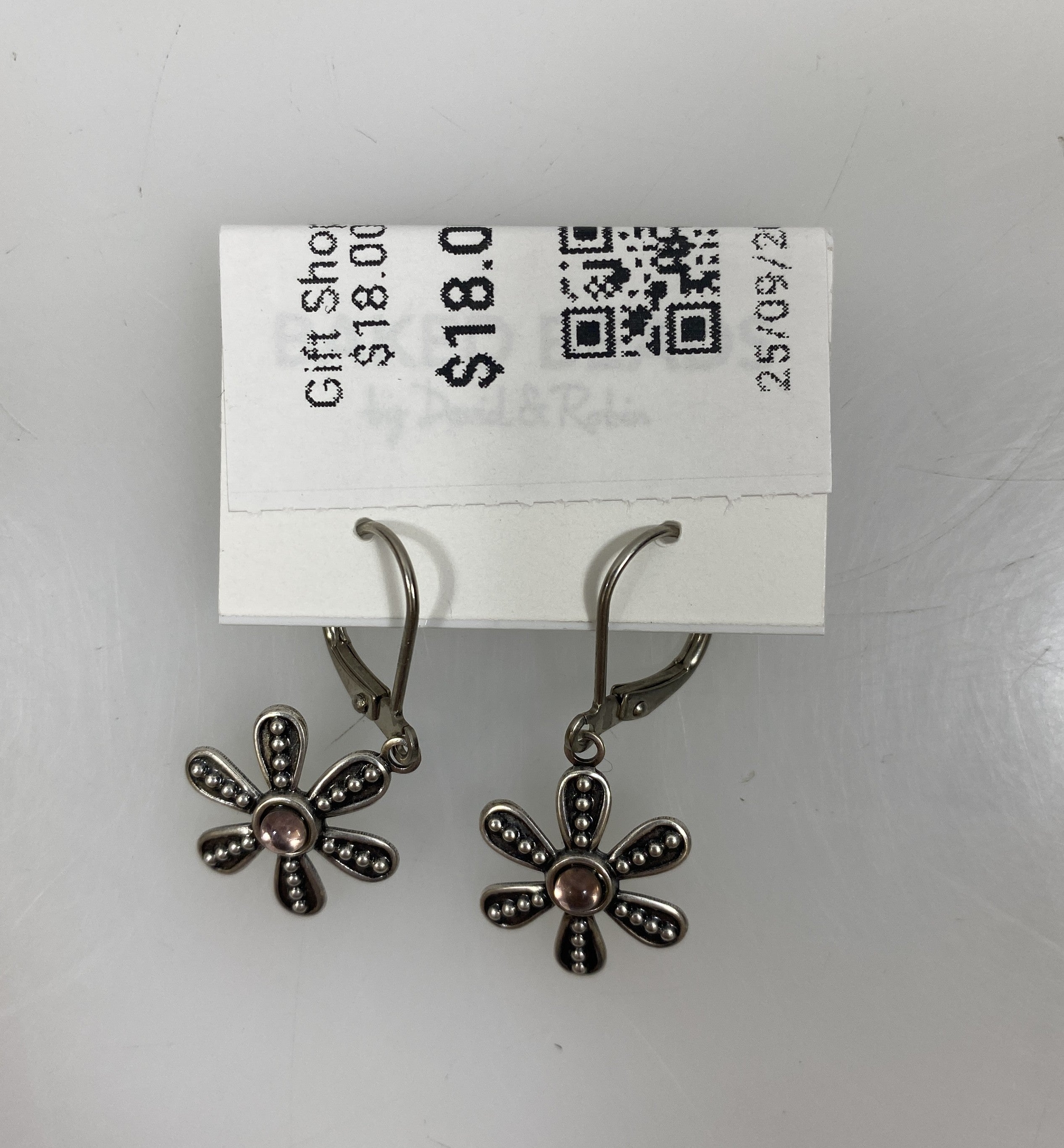 Silver Light Pink Crystal Granulated Flower Earrings