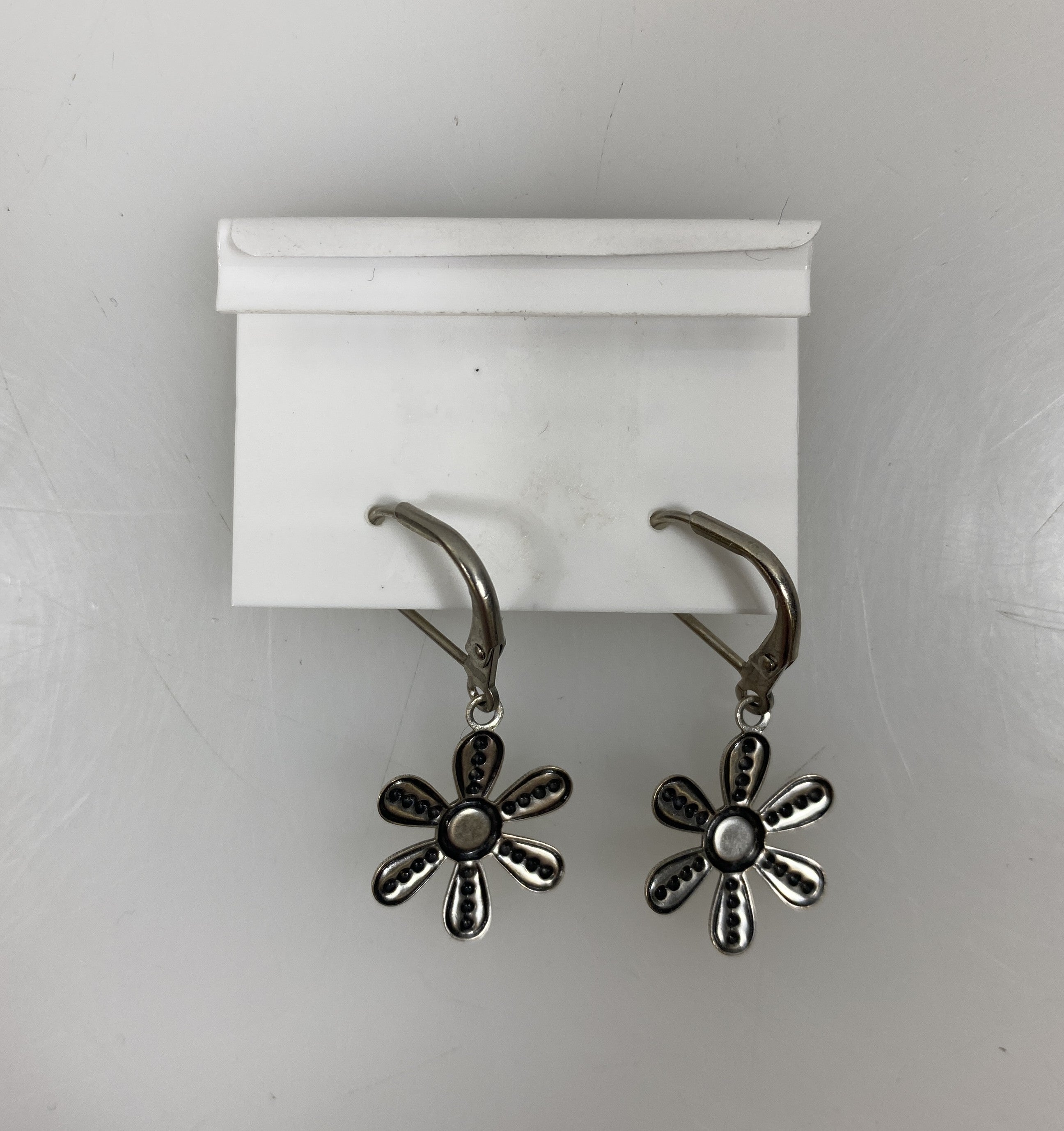 Silver Light Pink Crystal Granulated Flower Earrings