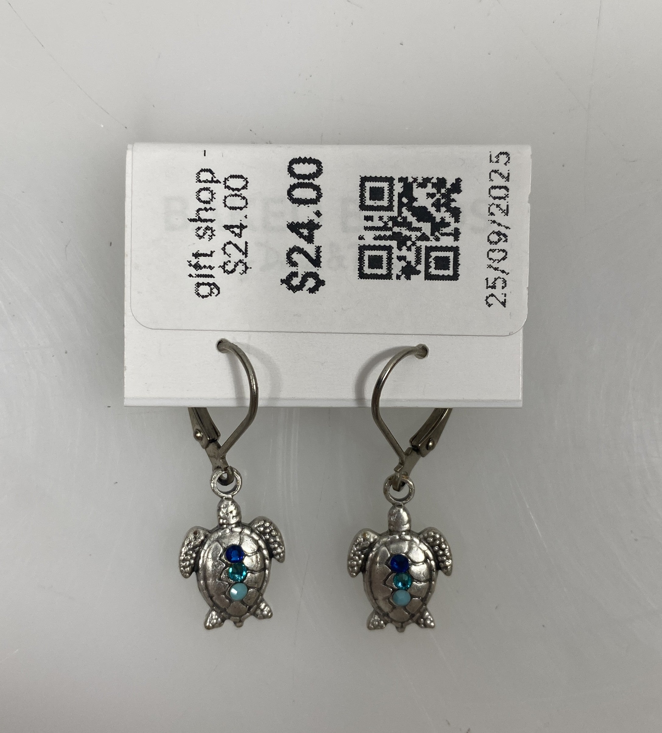 Silver Multi Blue Crystal Turtle Earrings