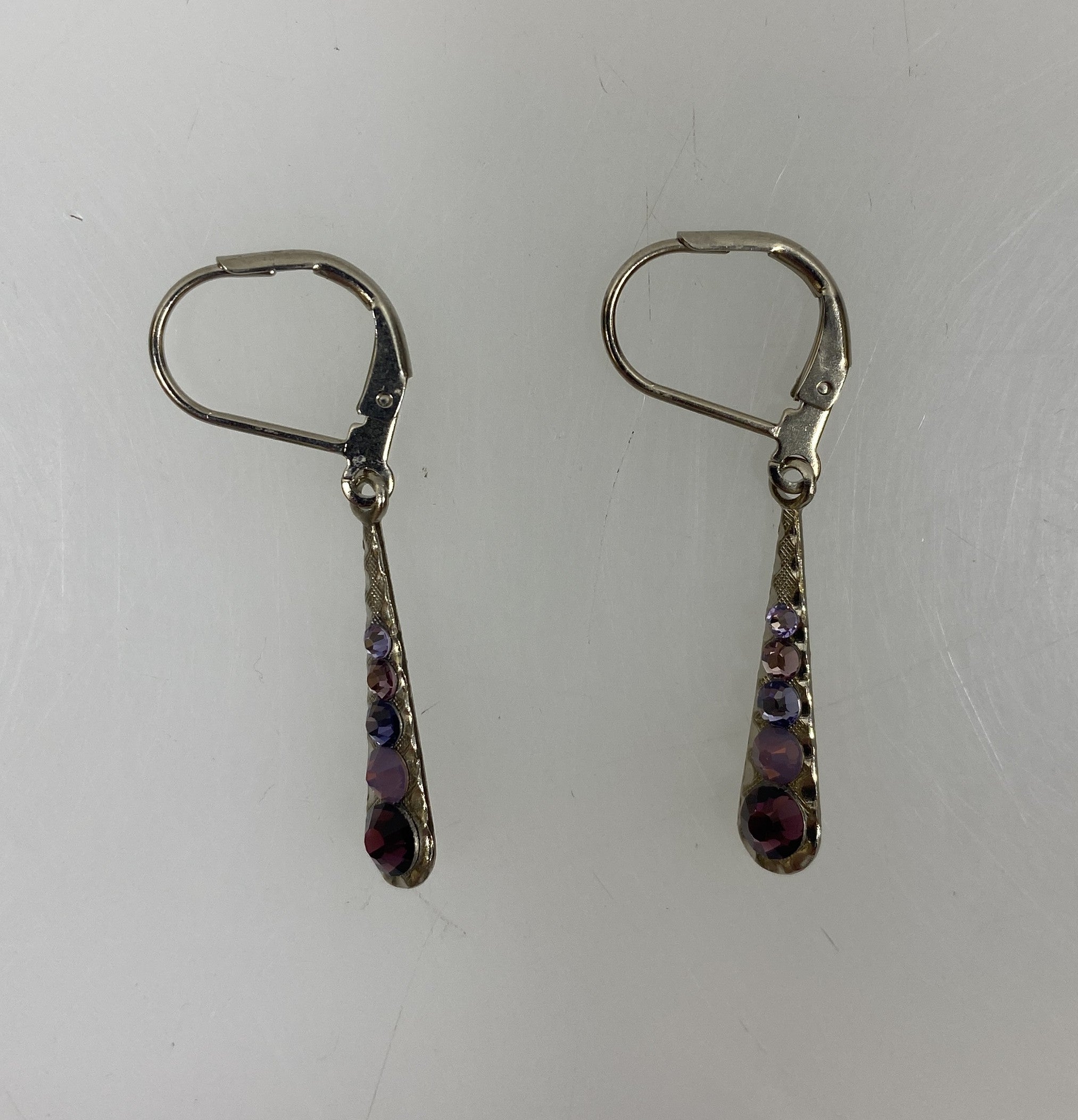 Silver Multi Purple Crystal Teardrop Earrings