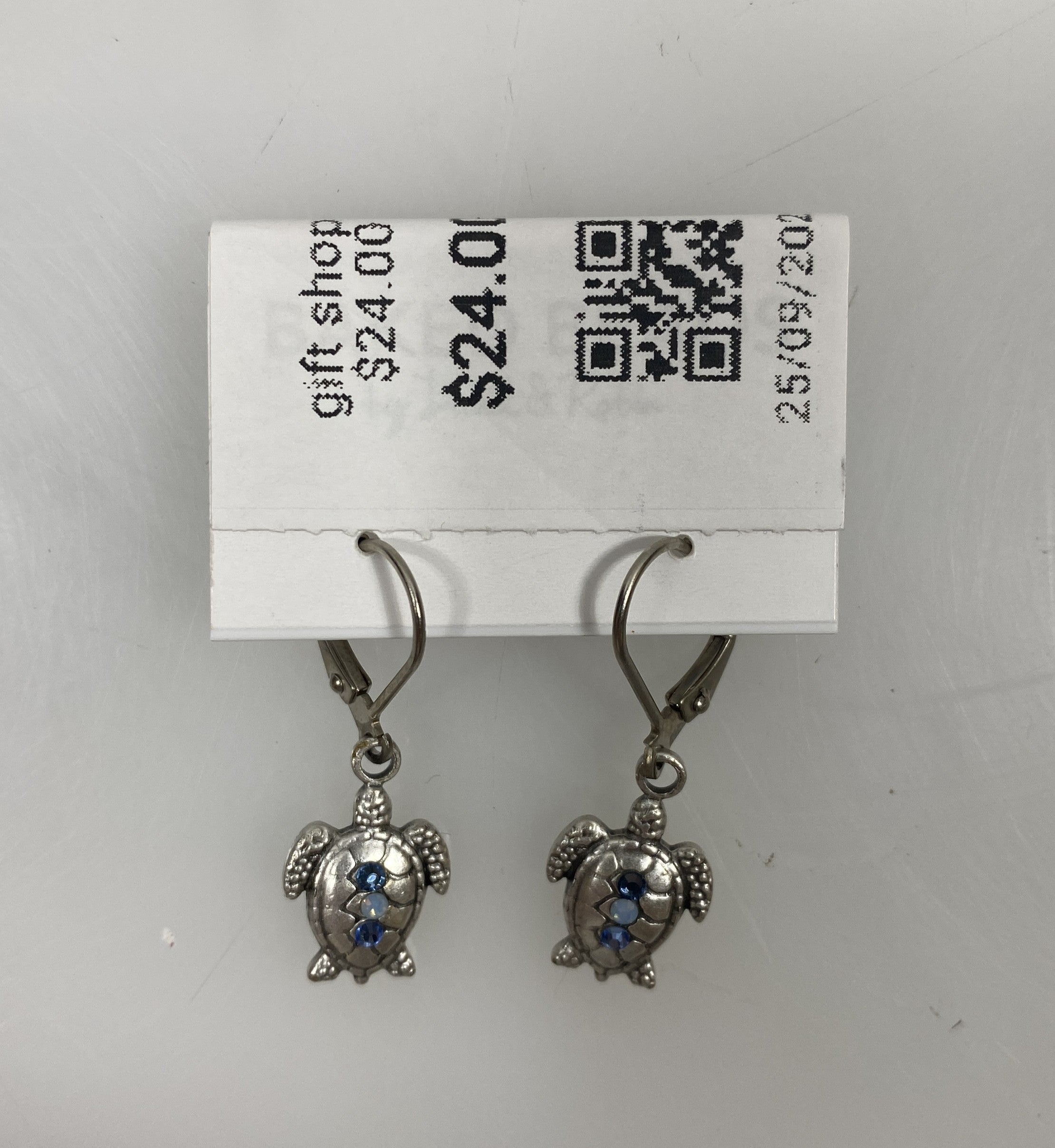 Silver Multi Purple Crystal Turtle Earrings