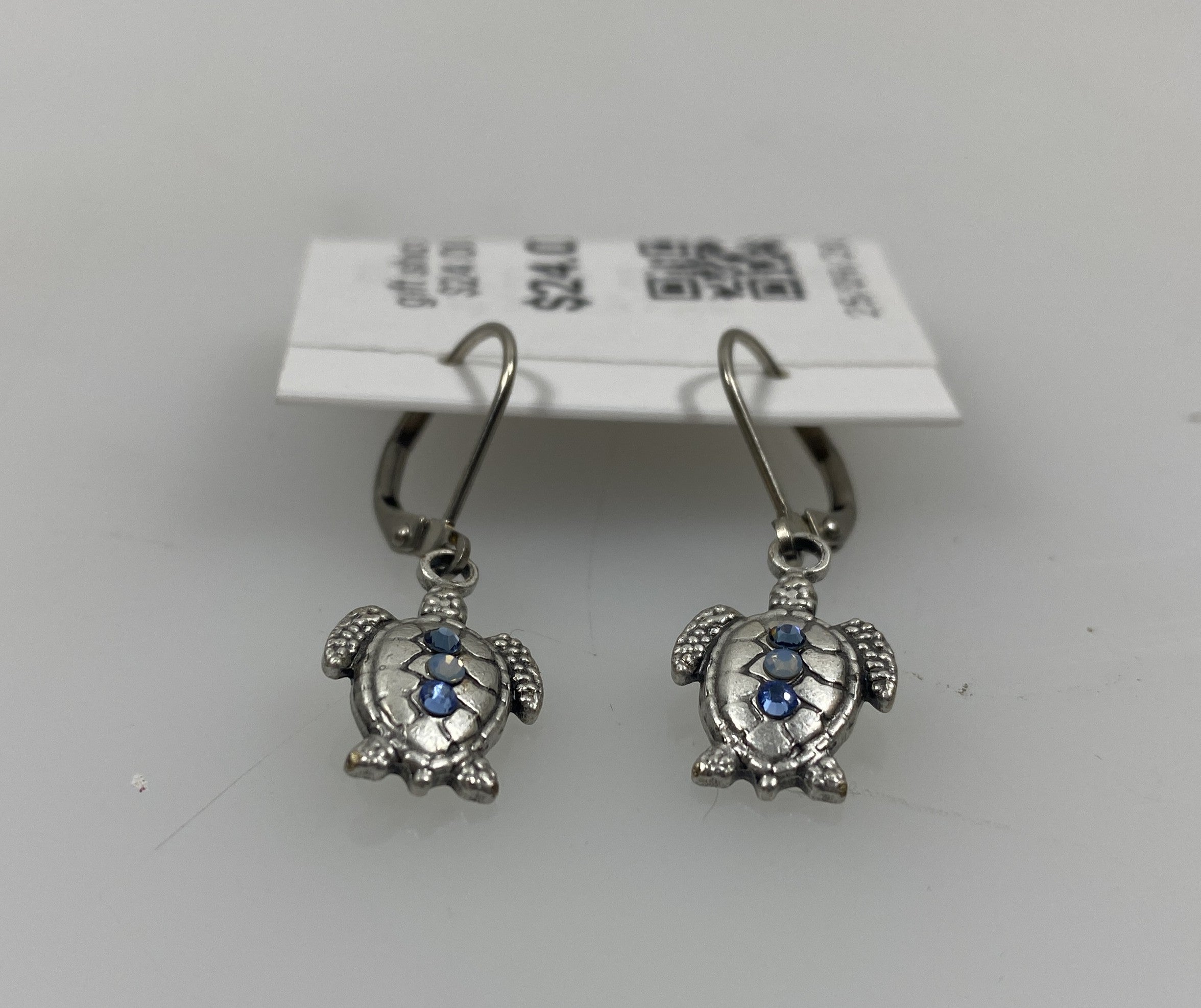 Silver Multi Purple Crystal Turtle Earrings