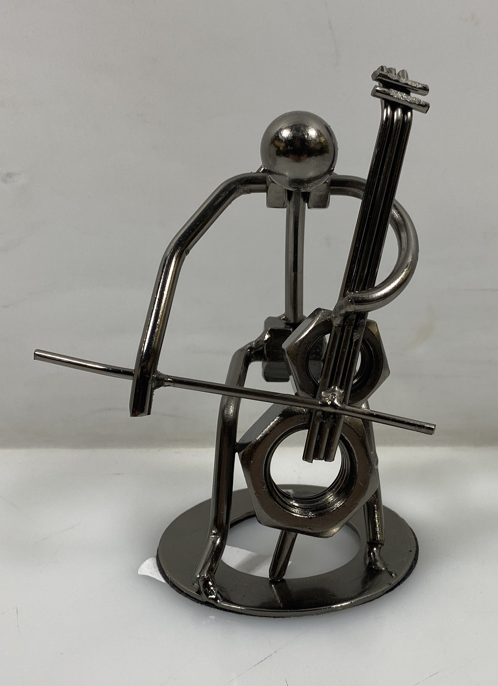 Silver Nuts and Bolts Cellist Metal Figurine With Ring Base