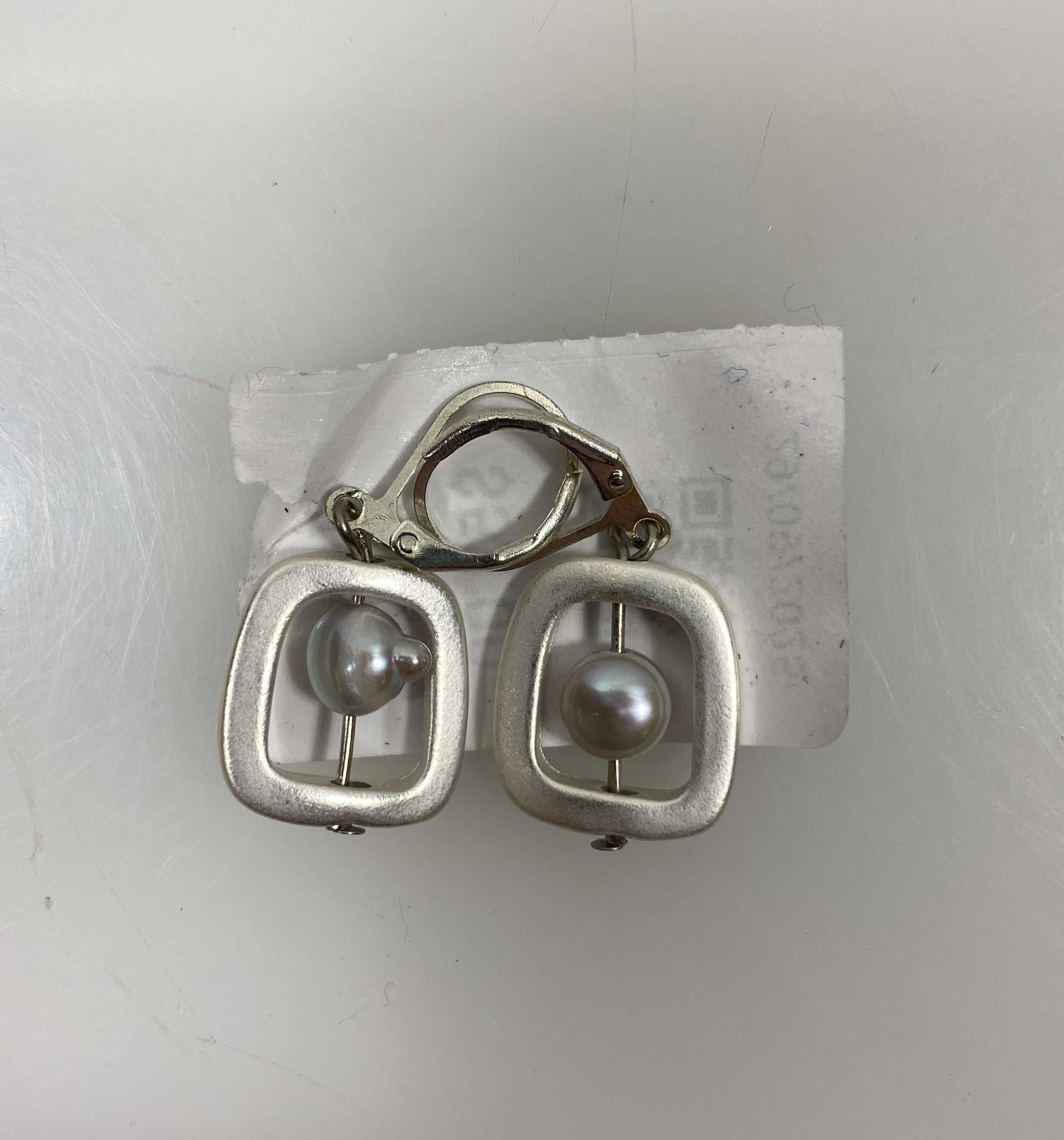 Silver Opalescent Pearl Wire Dangle Earrings
