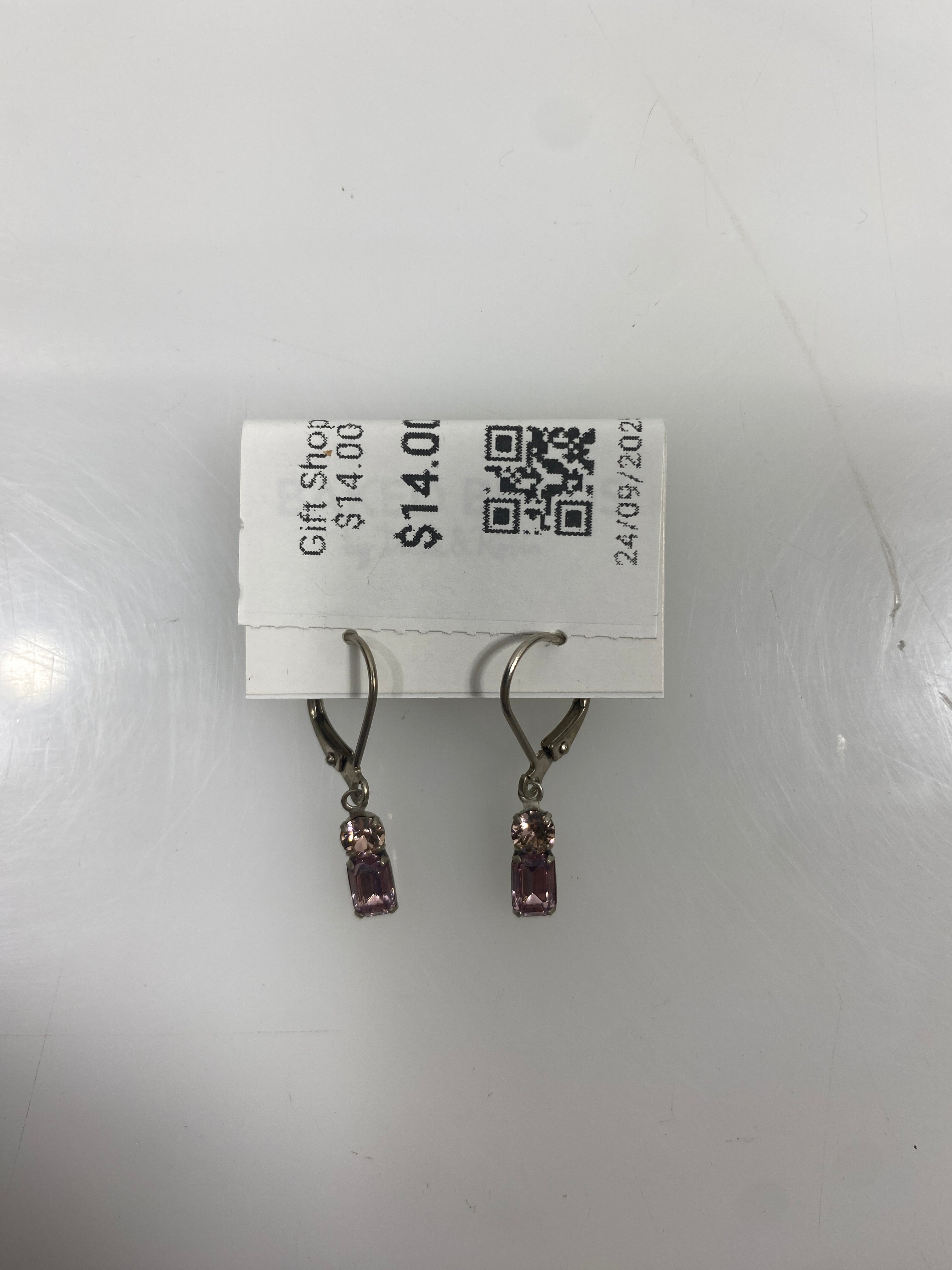 Silver Pink Beaded Earrings