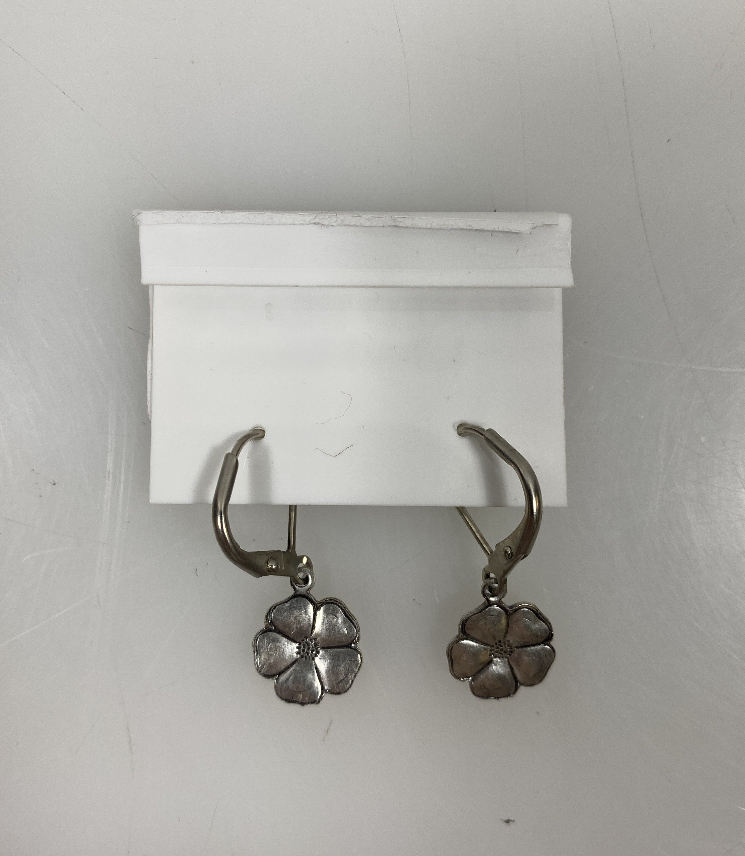 Silver Pink Crystal Flower Earrings