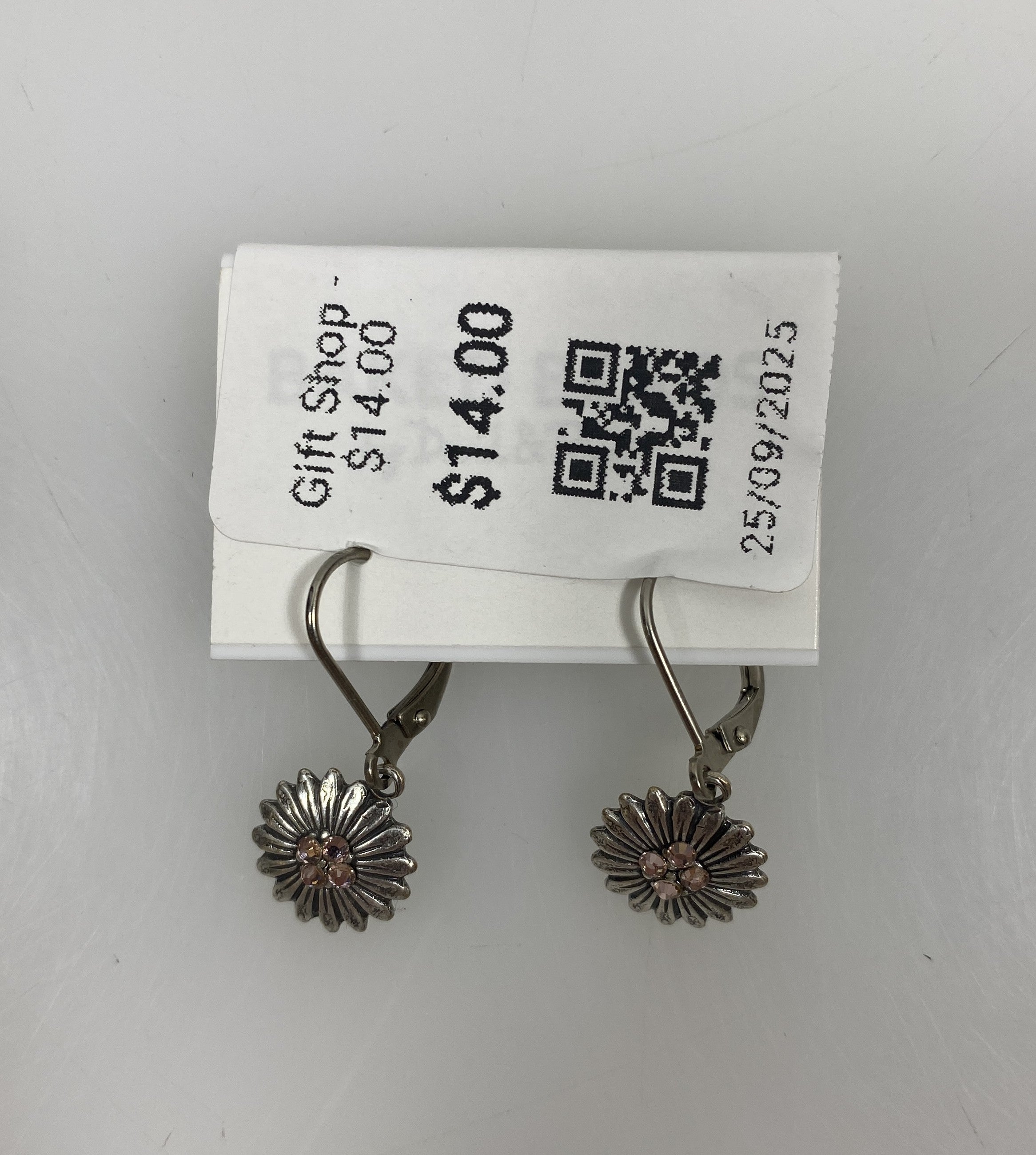 Silver Pink Crystal Sunflower Earrings