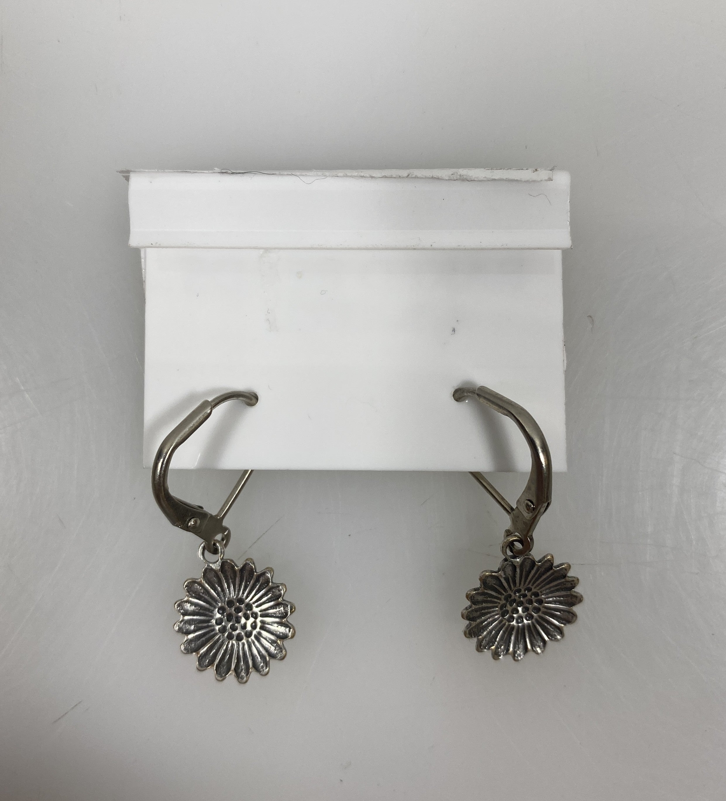 Silver Pink Crystal Sunflower Earrings