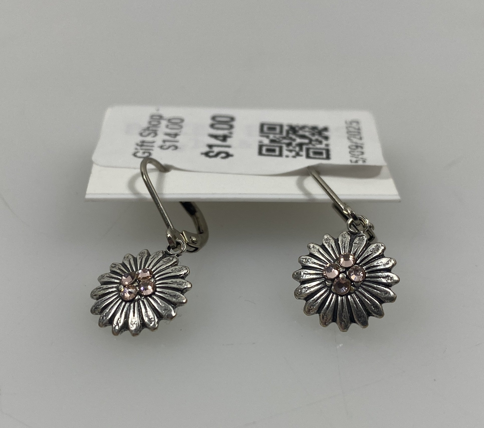 Silver Pink Crystal Sunflower Earrings