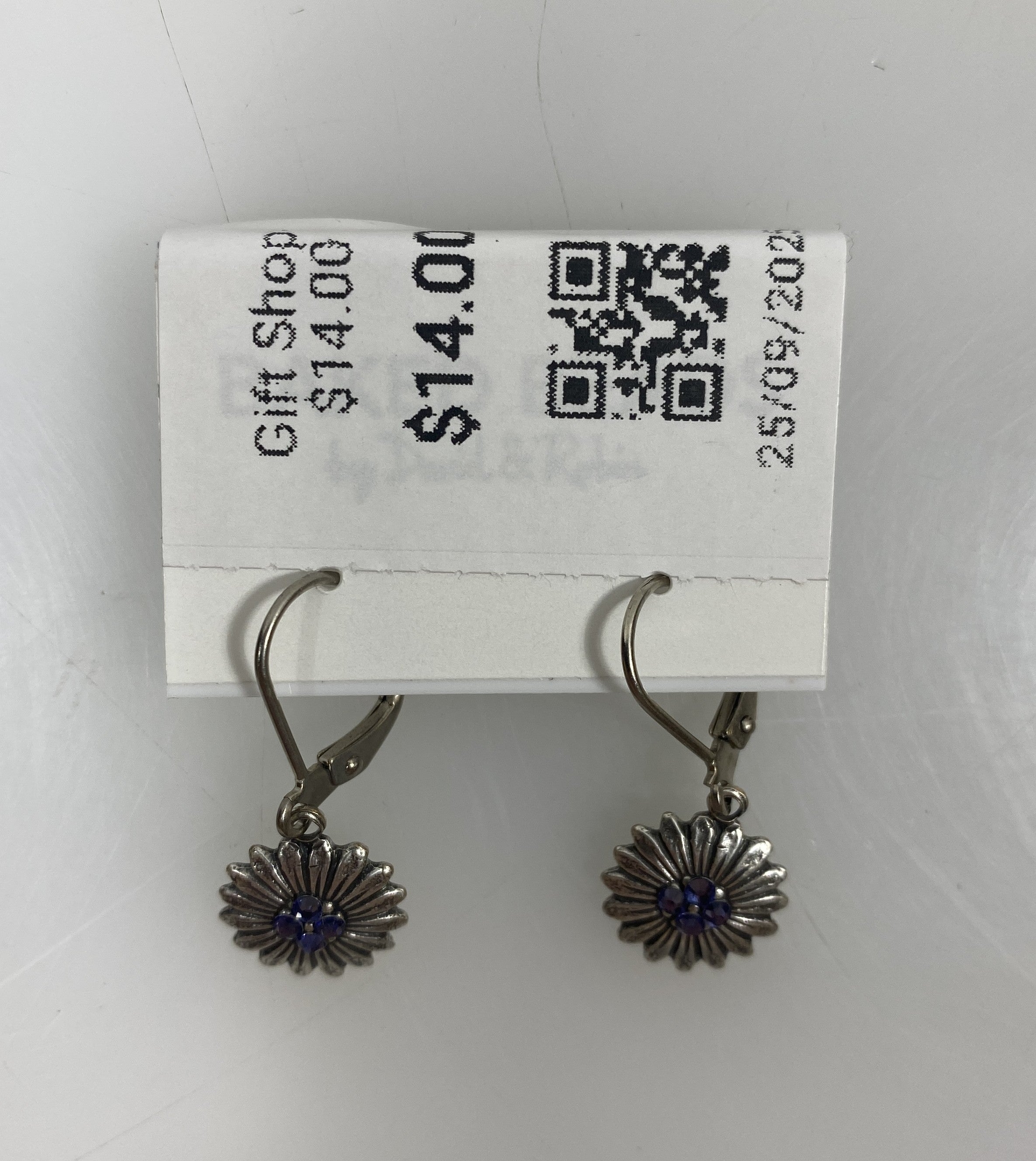 Silver Purple Crystal Sunflower Earrings