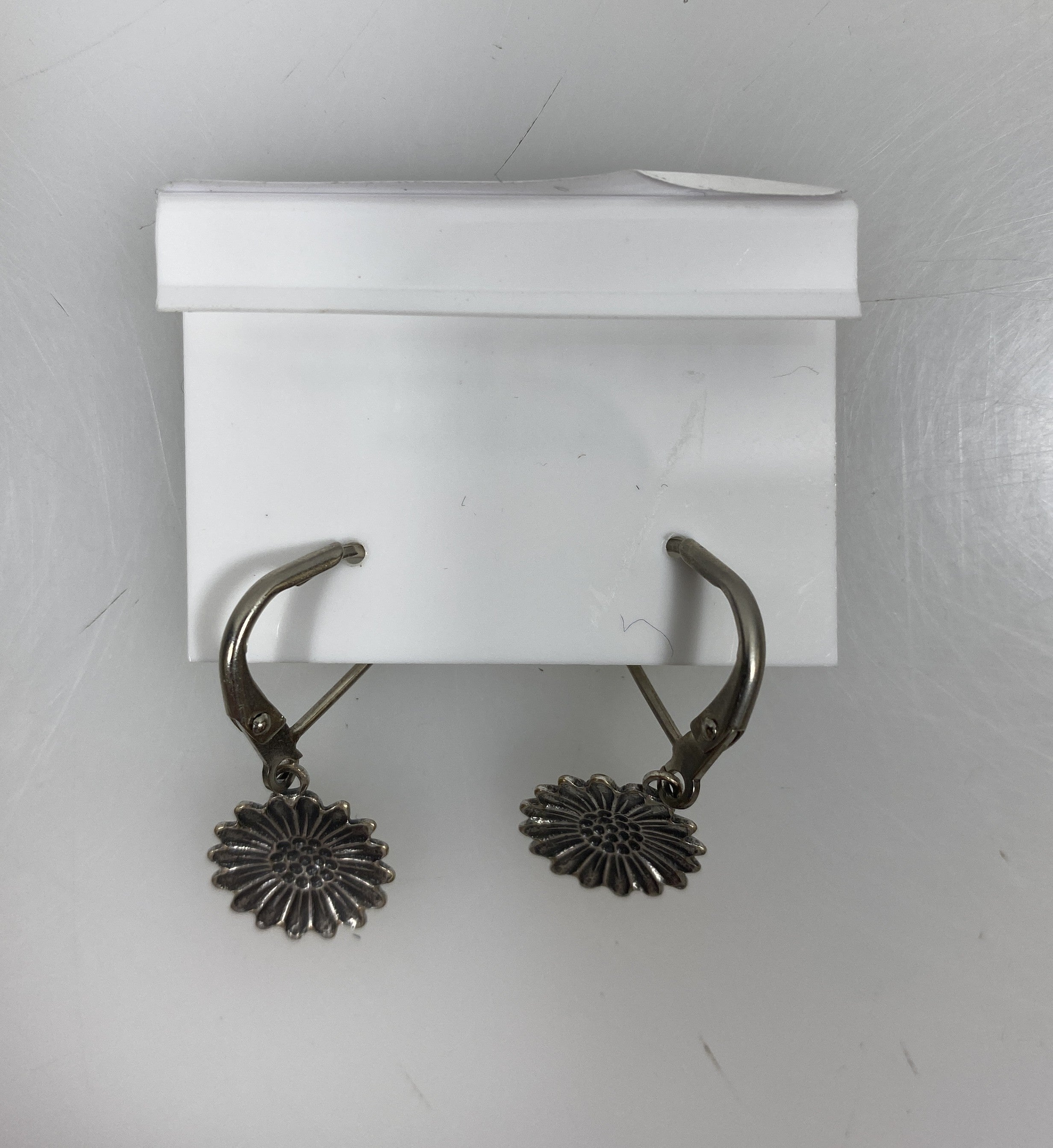 Silver Purple Crystal Sunflower Earrings