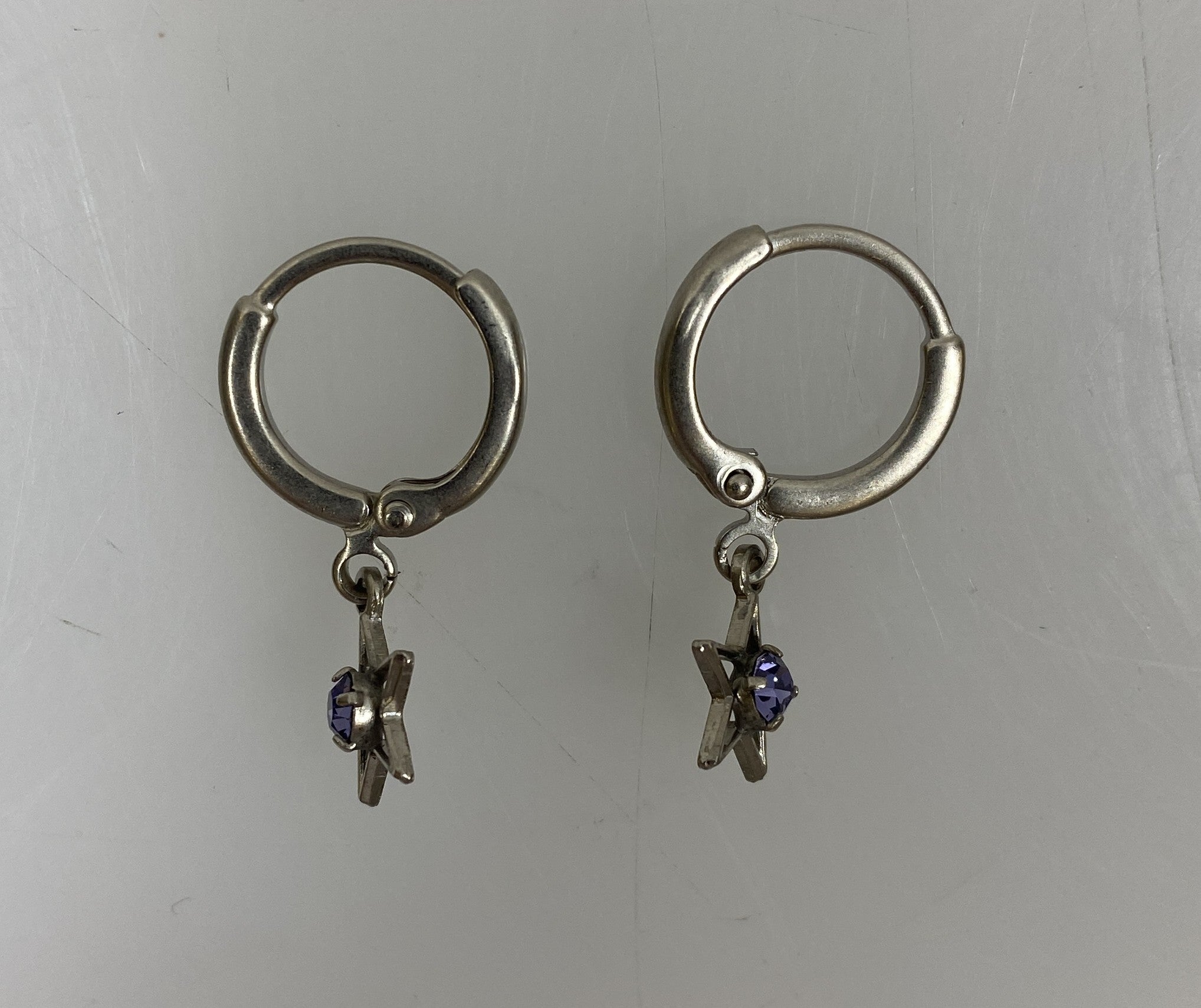 Silver Purple Gem Star Earrings