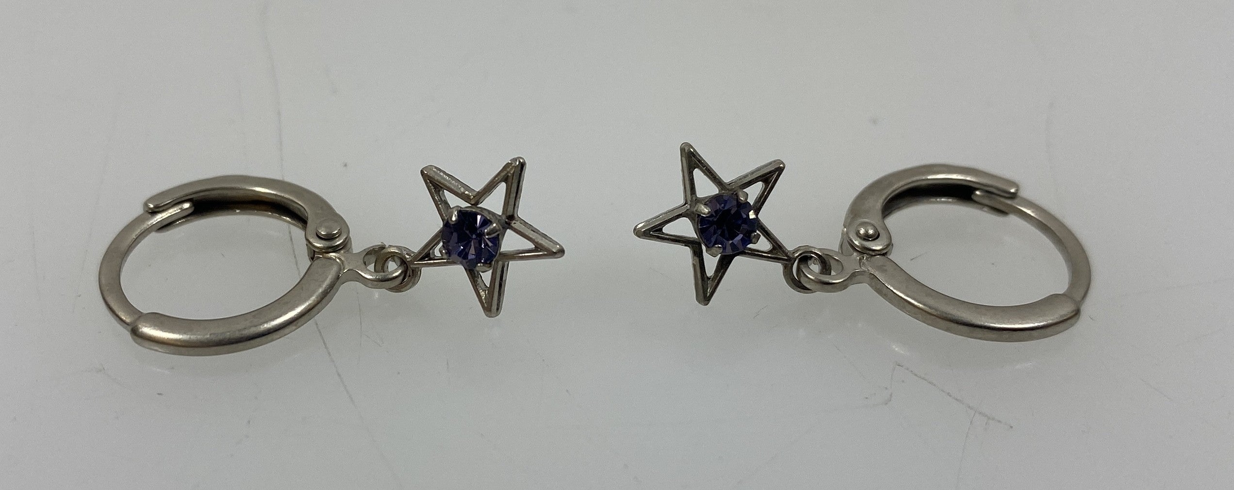 Silver Purple Gem Star Earrings