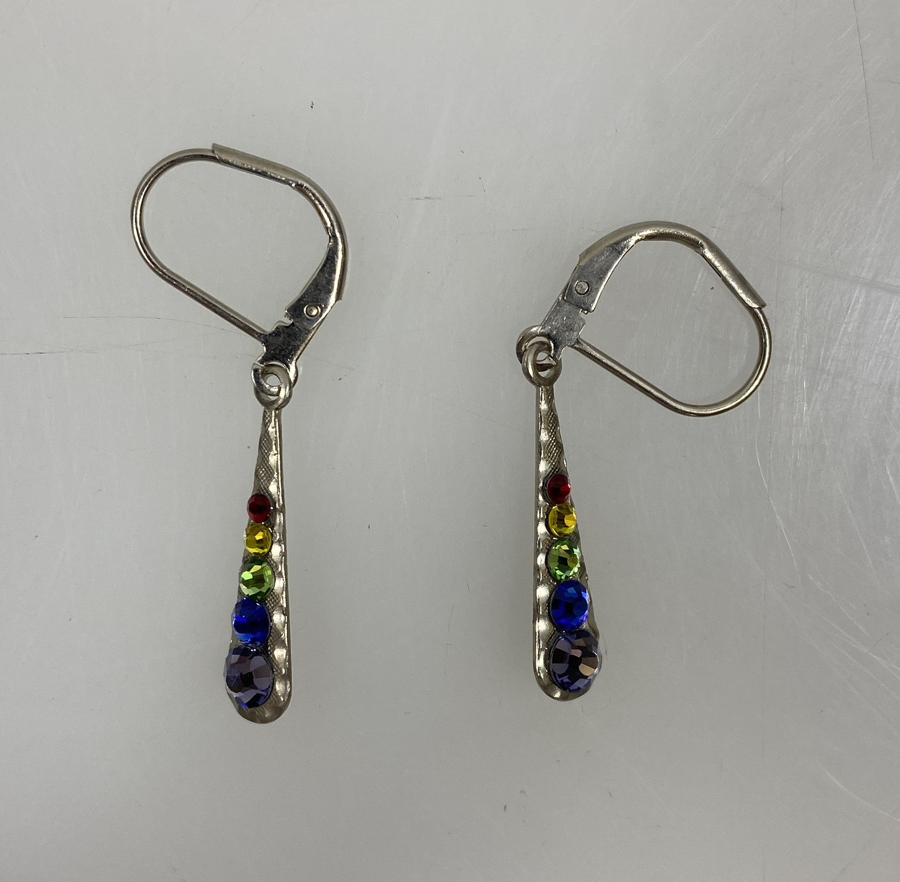 Silver Rainbow Crystal Teardrop Earrings