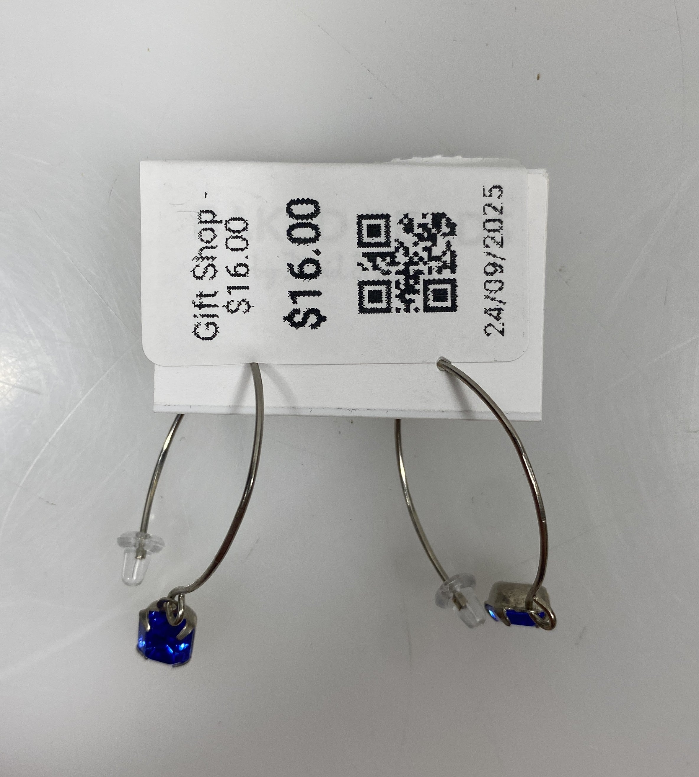 Silver Rectangular Blue Crystal Dangle Earrings