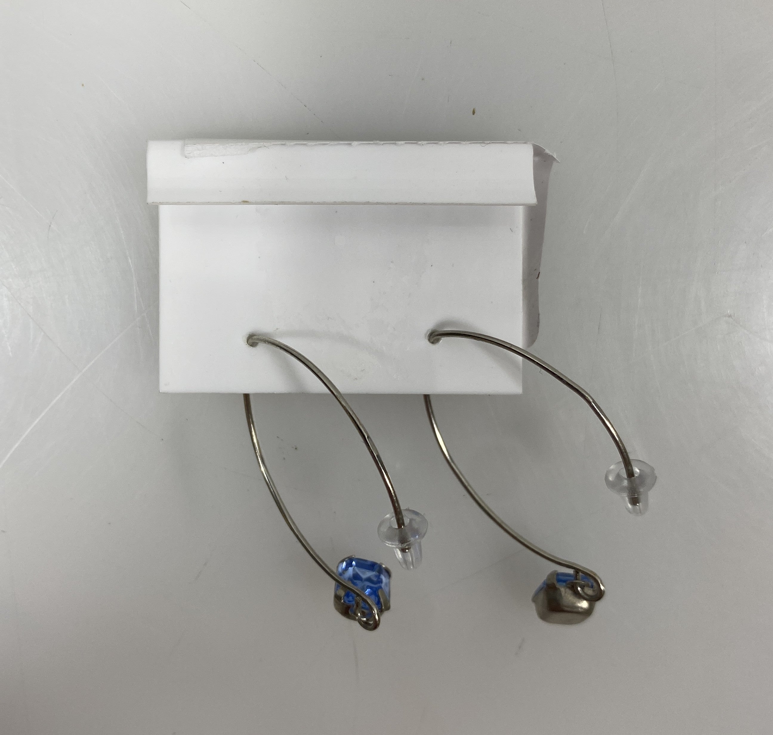 Silver Rectangular Light Purple Crystal Dangle Earrings
