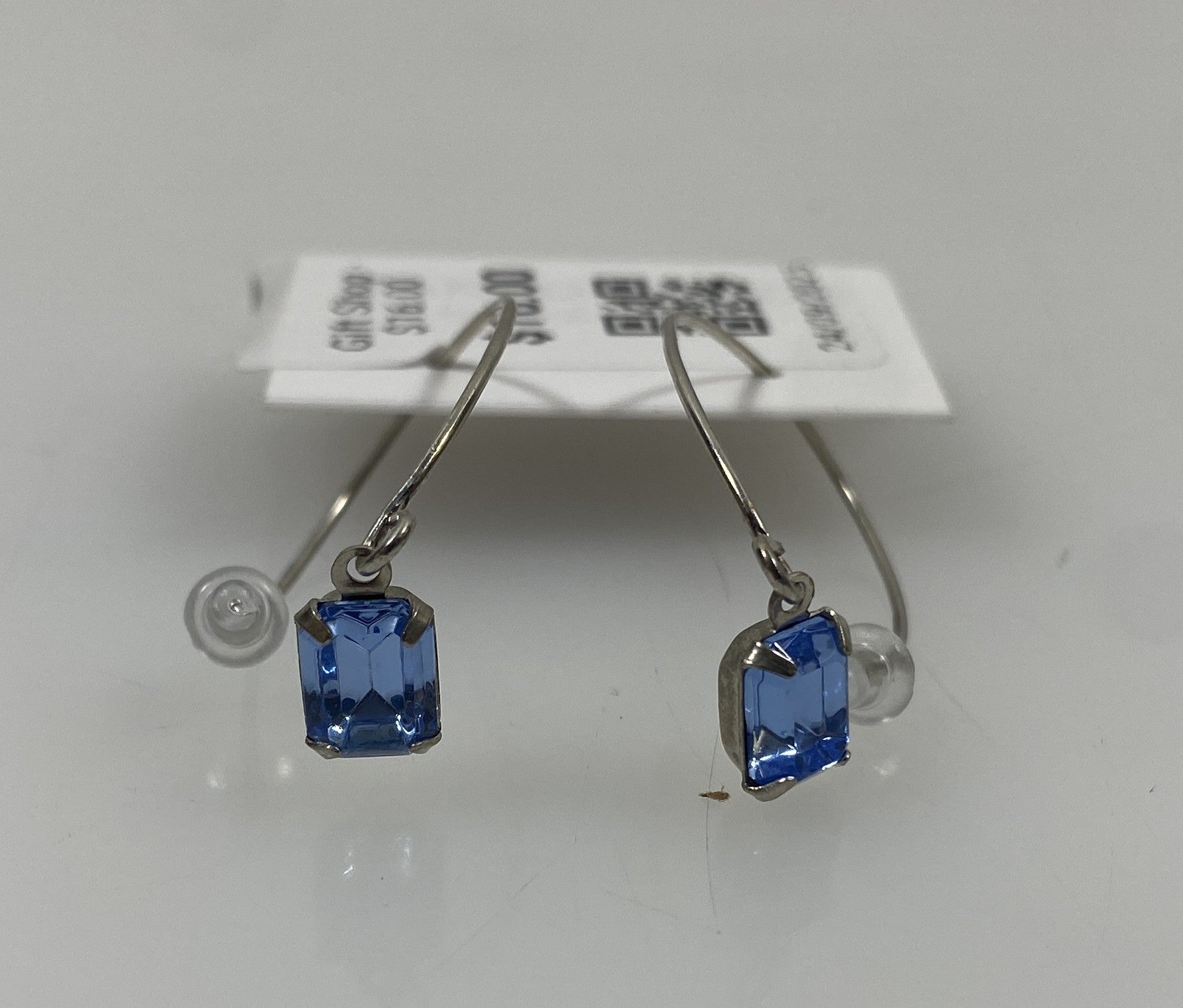 Silver Rectangular Light Purple Crystal Dangle Earrings