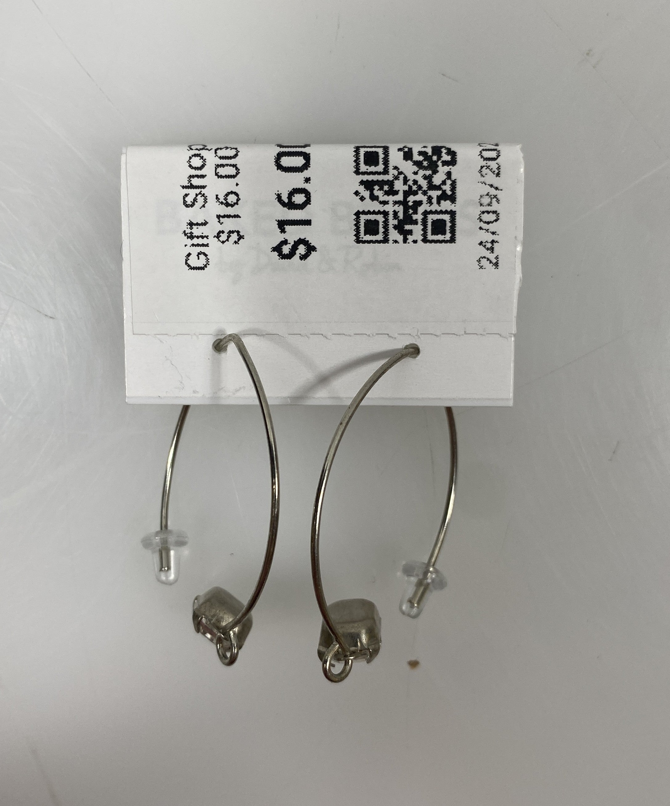 Silver Rectangular White Crystal Dangle Earrings