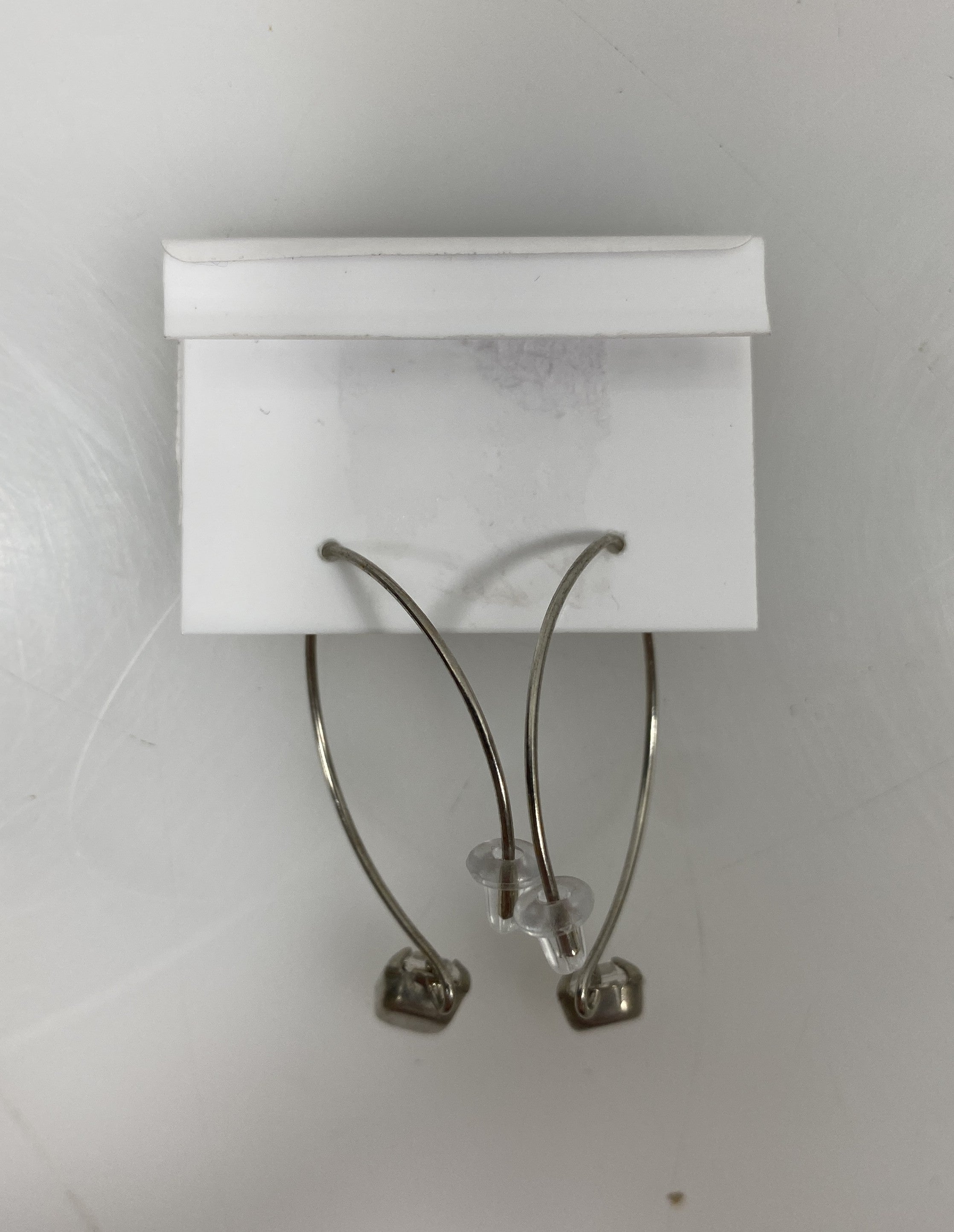 Silver Rectangular White Crystal Dangle Earrings