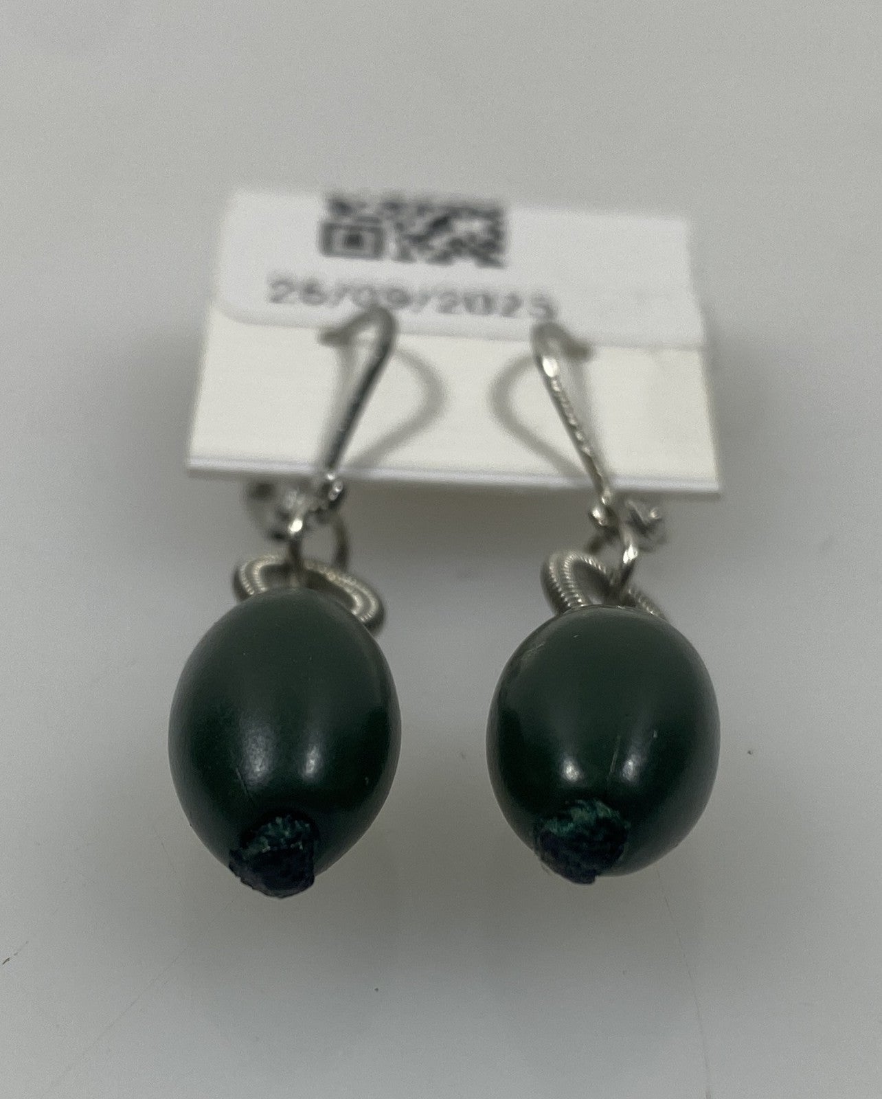 Silver Spring Wire Green Bead Dangle Earrings